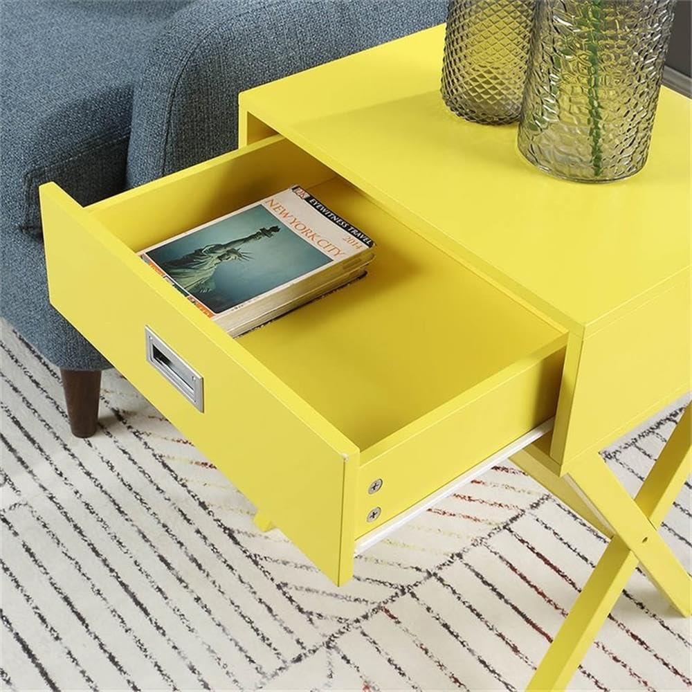 Yellow Wood 1-Drawer End Table Set of 2 - Modern Nightstand for Bedroom, Living Room & Office - Home Square Furniture Side Table with Storage