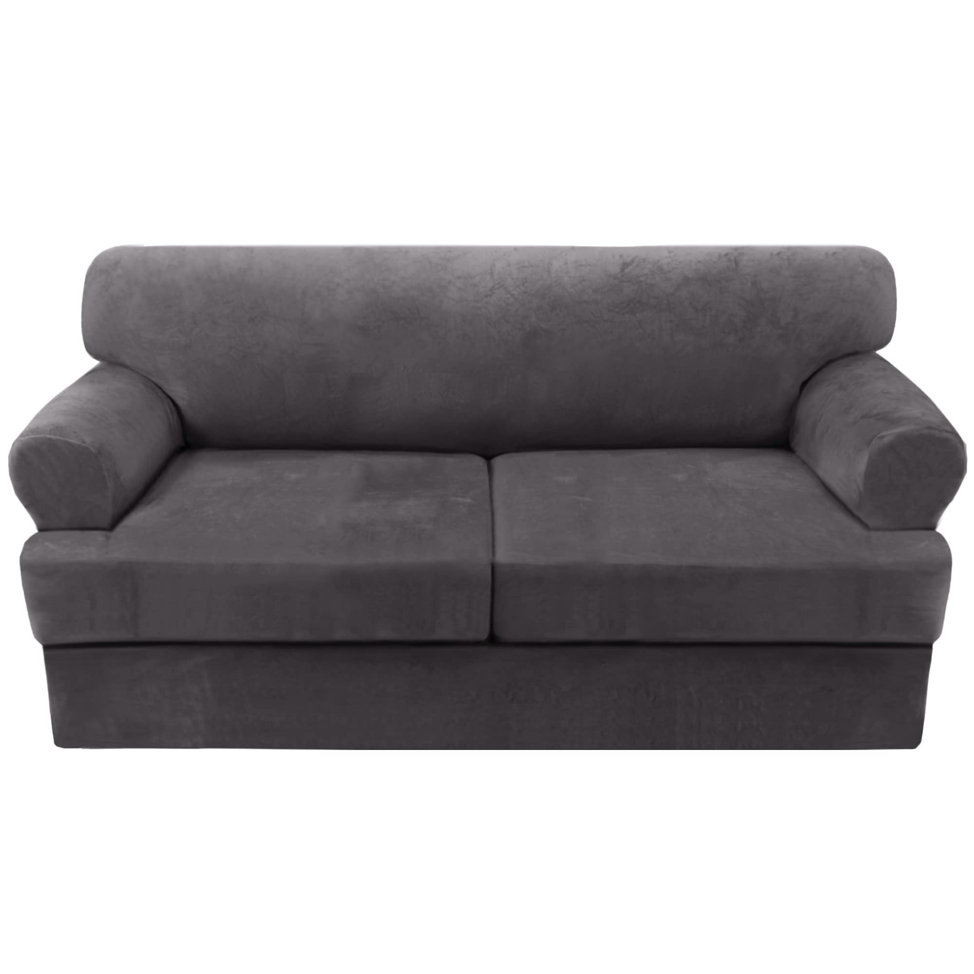 H.VERSAILTEX 3-Piece Velvet Sofa Slipcover Set - Stretchable T-Cushion Couch Cover with 2 Seat Covers, Thick Furniture Protector, Washable Grey Velvet - Perfect for Living Room, Sectional Sofa & Home Decor