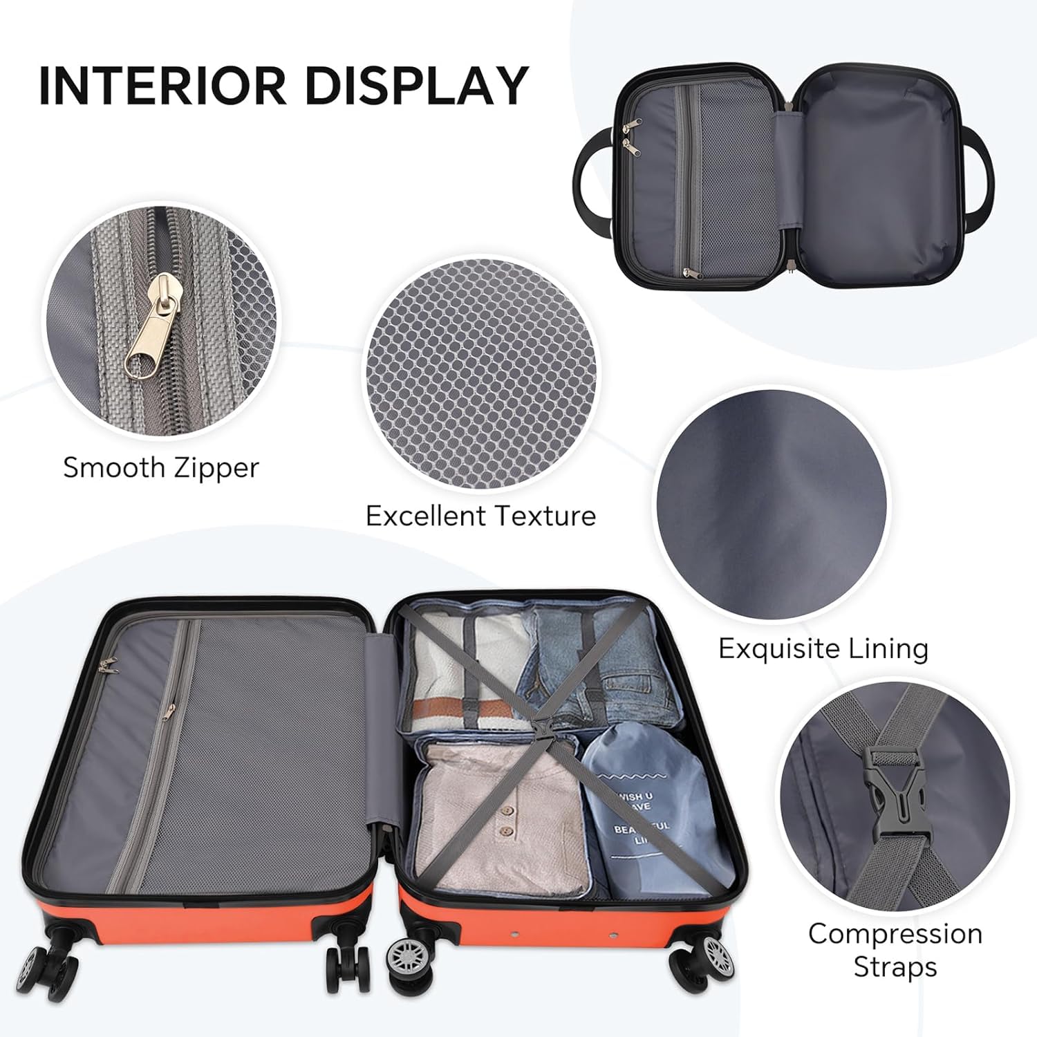 TSA Lock Hardshell Luggage Set with 360° Spinner Wheels - Lightweight Rolling Suitcase Carry On for Women & Men (4-Piece Orange) - Perfect for Air Travel, Business Trips & Family Vacations