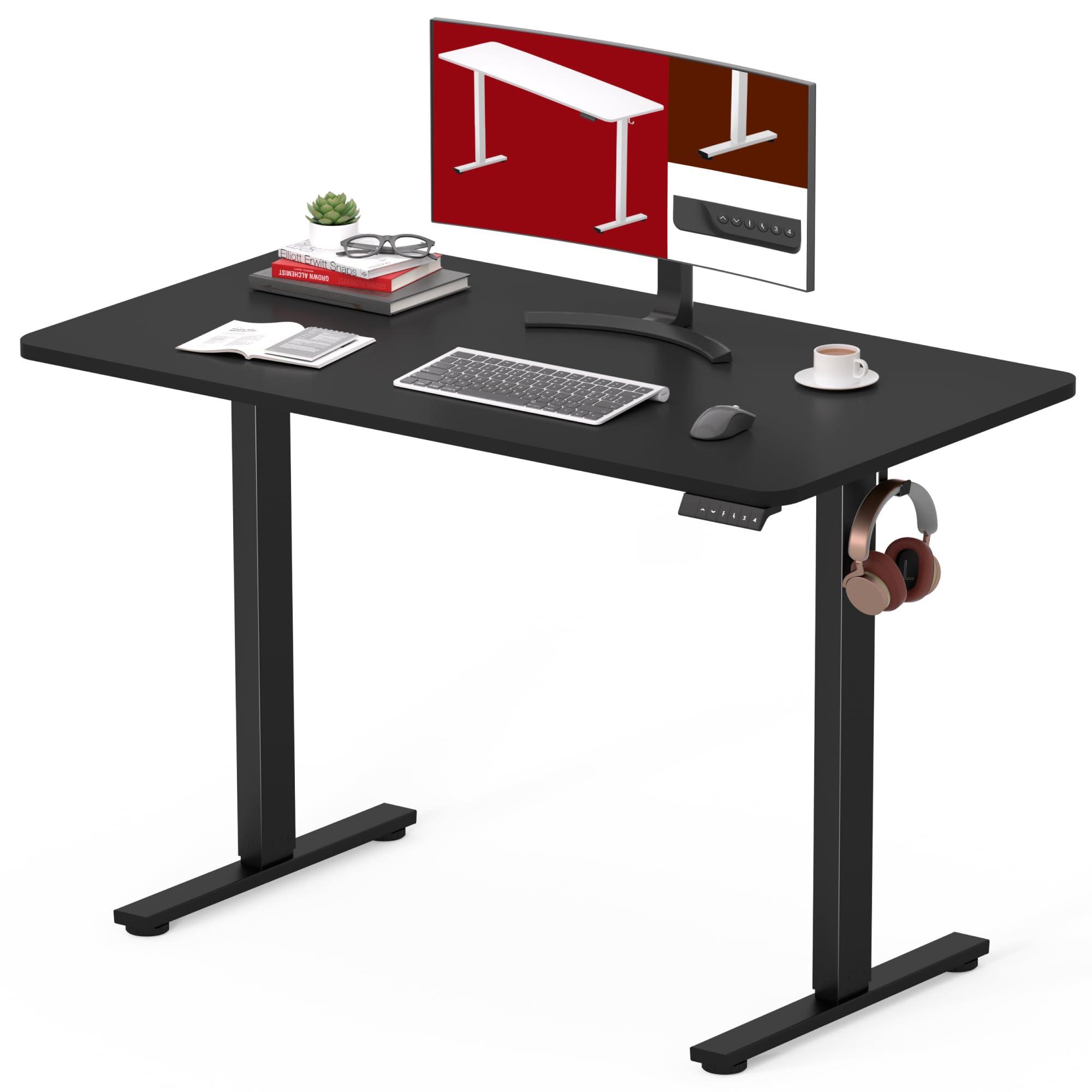 SANODESK 40 x 24 Inches Electric Standing Desk - Height Adjustable Whole-Piece Desktop with 6-Button Controller - Ergonomic Computer Desk for Home Office (Black Frame + Black Tabletop) - Perfect for Remote Work, Gaming & Study Setup