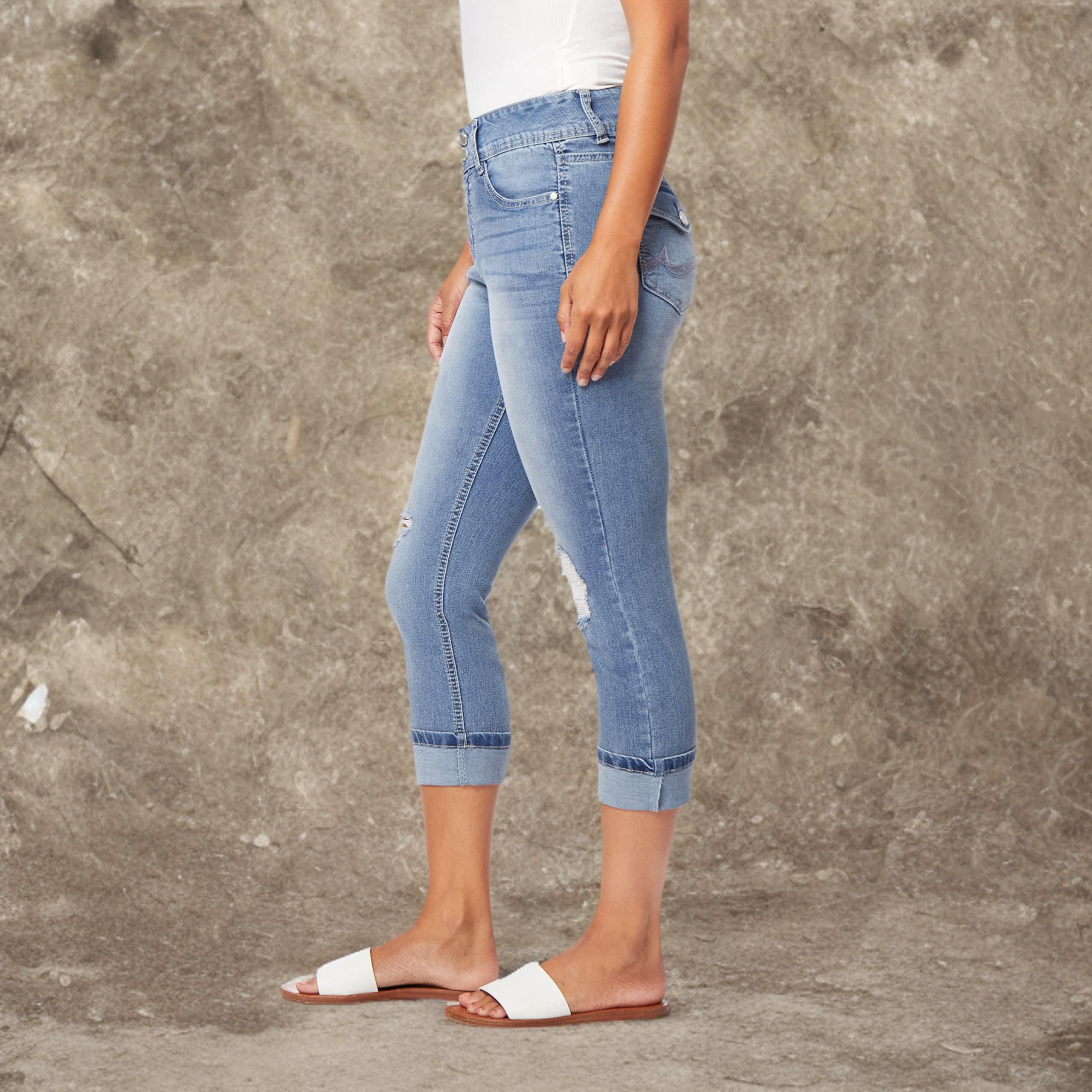 Angels Forever Young Women's Curvy High-Waisted Crop Jeans - Stretchy Denim for Comfort & Style | Perfect for Casual Outings & Date Nights