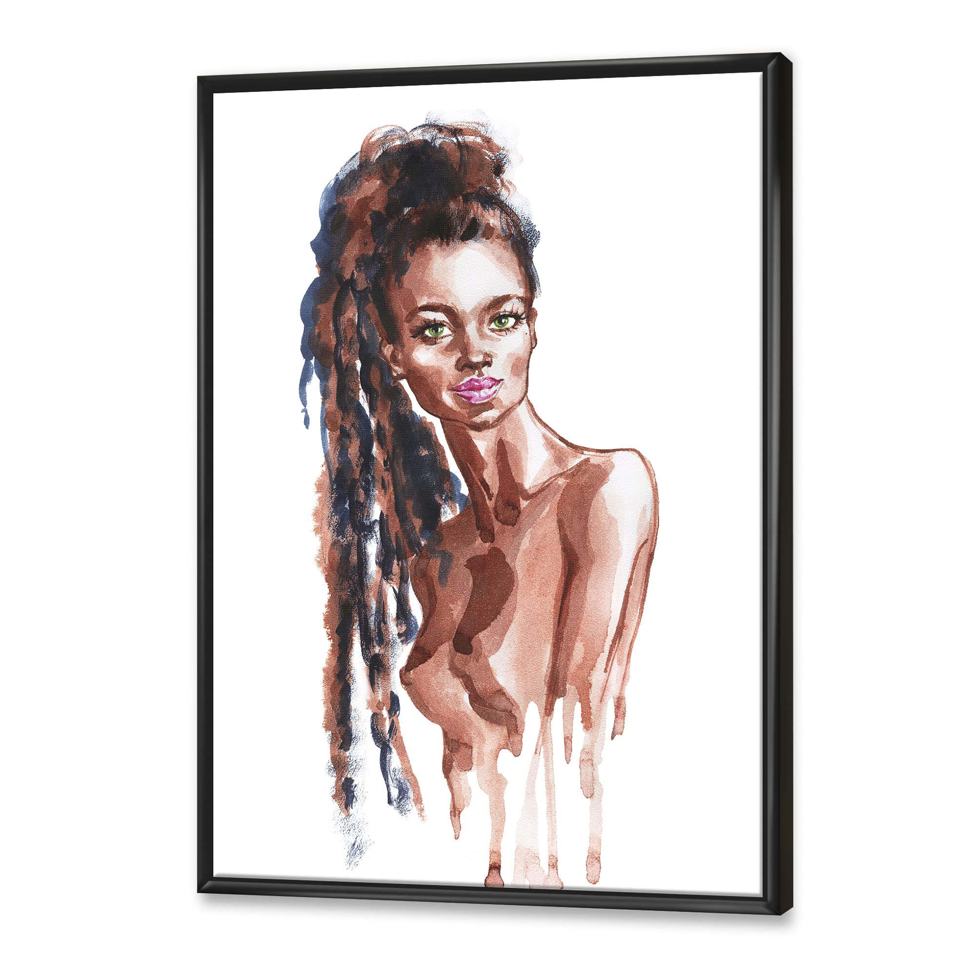 African American Woman Portrait VIII - Modern Framed Canvas Wall Art Print for Living Room, Bedroom & Office Decor