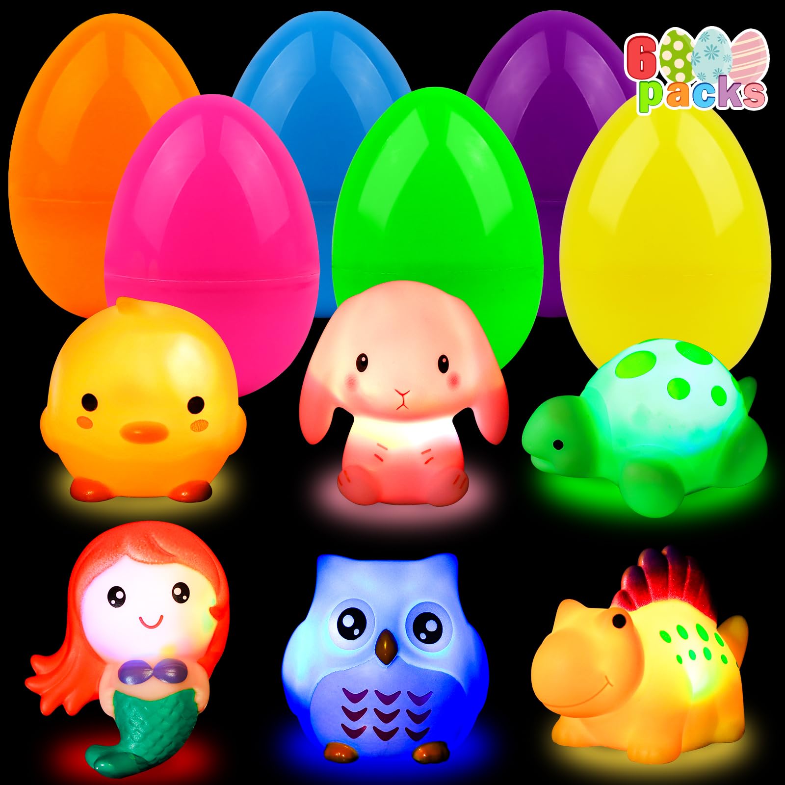 6 Pack Light Up Bath Toys for Kids - Floating Flashing Easter Eggs with LED Lights, Toddler Bathtub Toys for Easter Egg Hunt, Basket Stuffers, Party Favors & Gifts (Perfect for Easter Celebrations, Bath Time Fun & Sensory Play)