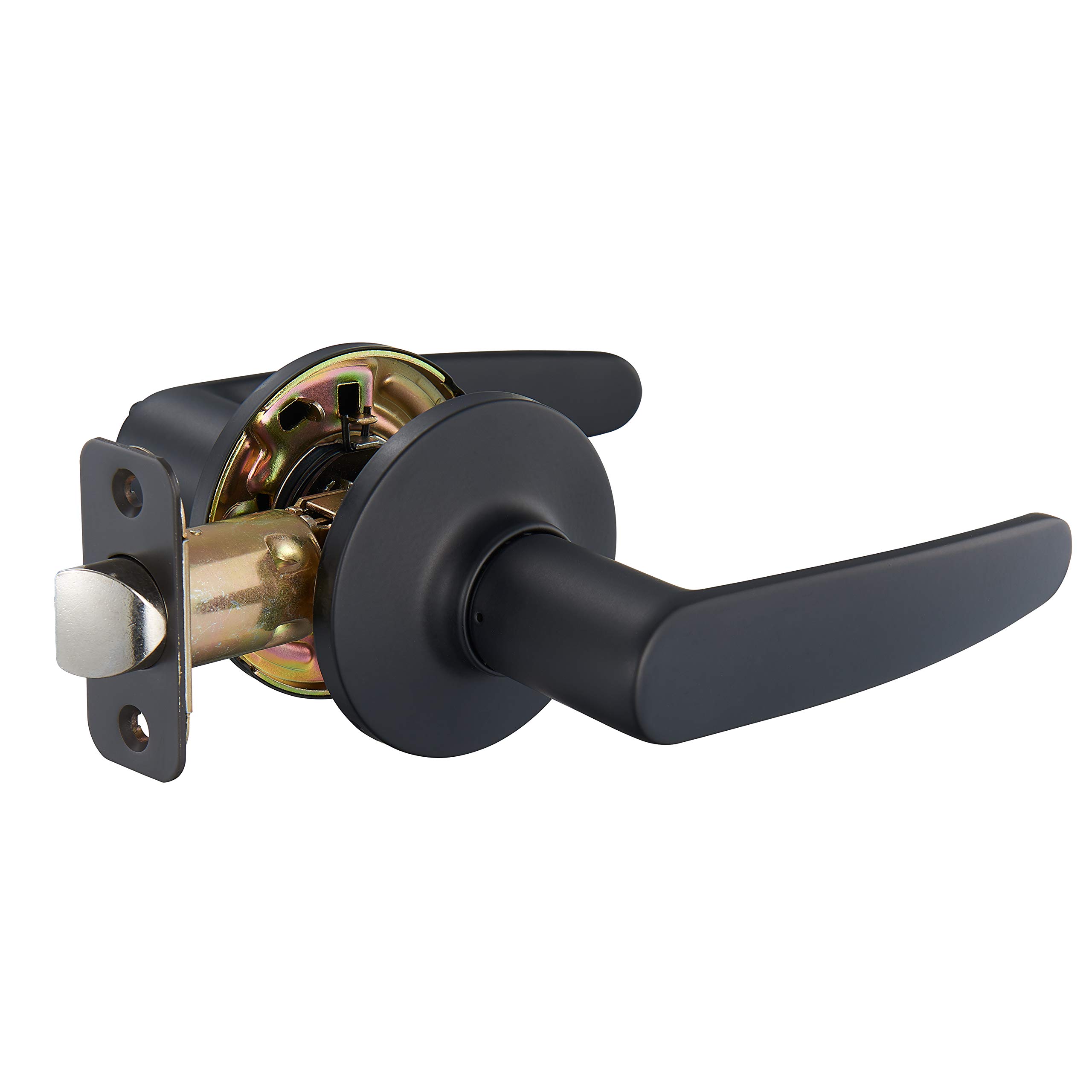 Amazon Basics Matte Black Straight Door Lever - Interior Passage Door Handle for Bedroom, Bathroom & Closet - Smooth Operation & Durable Finish