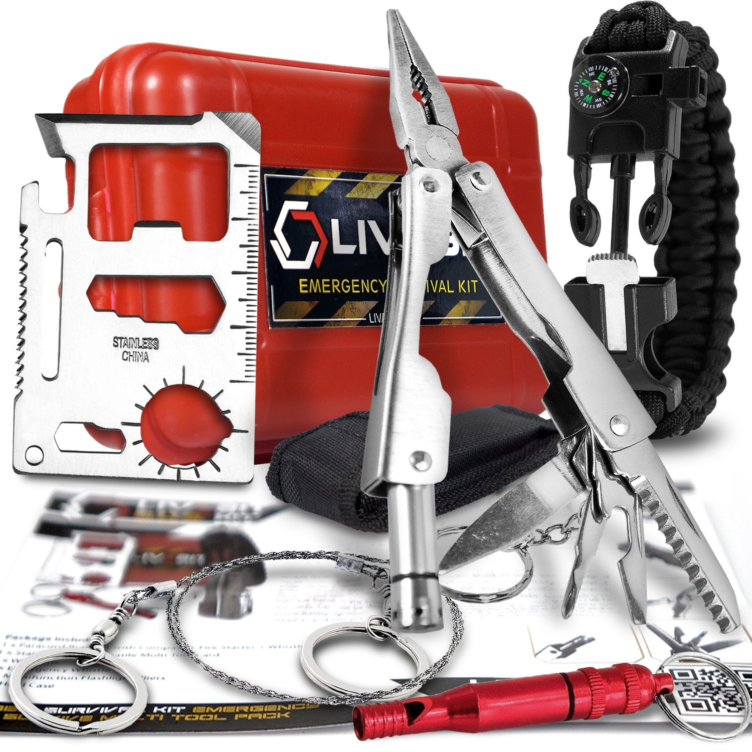 Survival Kit Emergency SOS Multi Tool Pack with Paracord Bracelet - Essential Outdoor Gear for Camping, Hiking & Adventure Preparedness