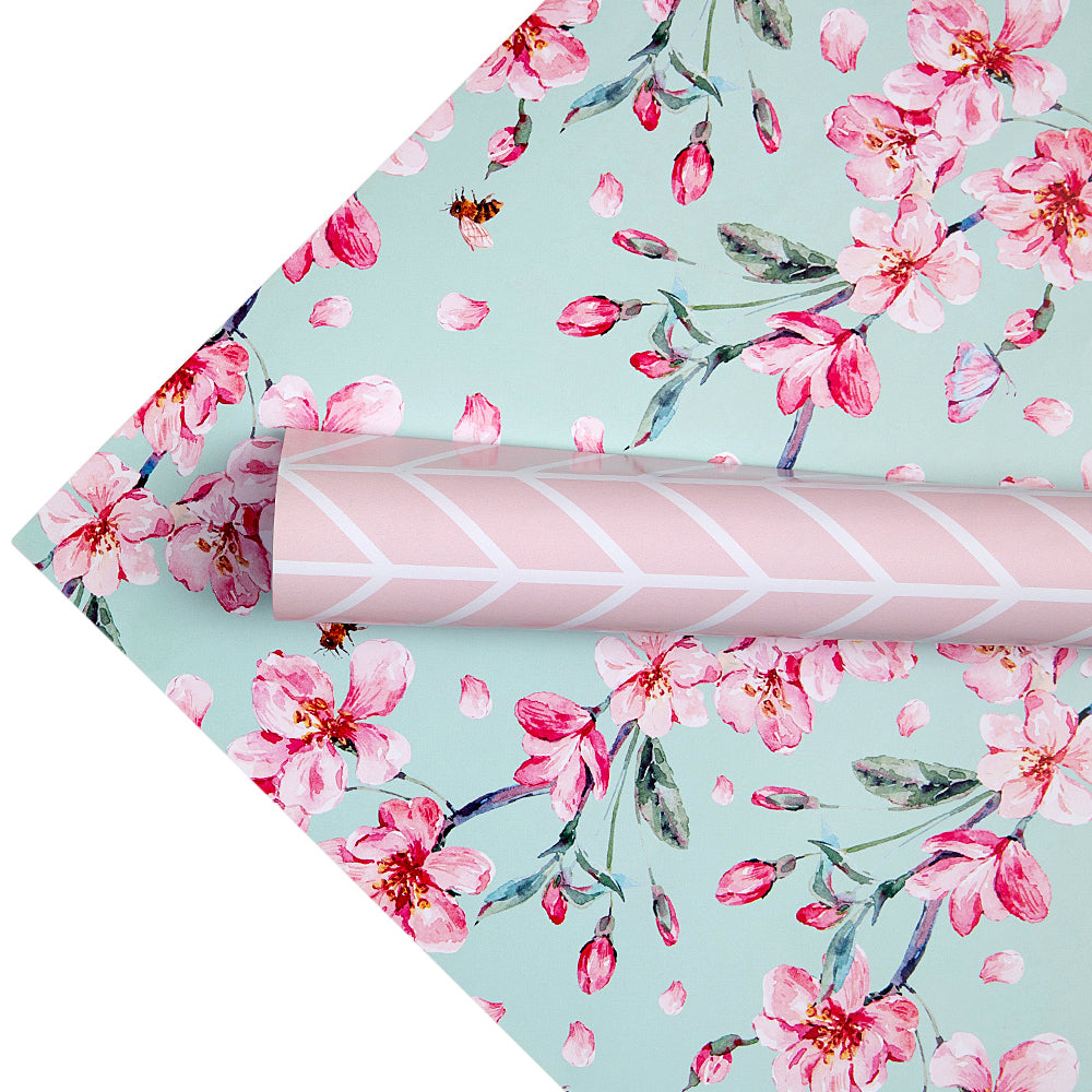 Pastel Mint Green & Pink Sakura Blossom Wrapping Paper - 20/40 Sheets Set for Gift Wrapping, Party Decor, Scrapbooking & DIY Crafts