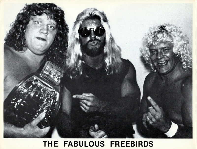 Vintage 1980s UWF Fabulous Freebirds Wrestling Promo Photo - Collectible Memorabilia for Wrestling Fans & Sports Enthusiasts - Perfect for Man Cave Decor, Wrestling Collections, and Gift Ideas