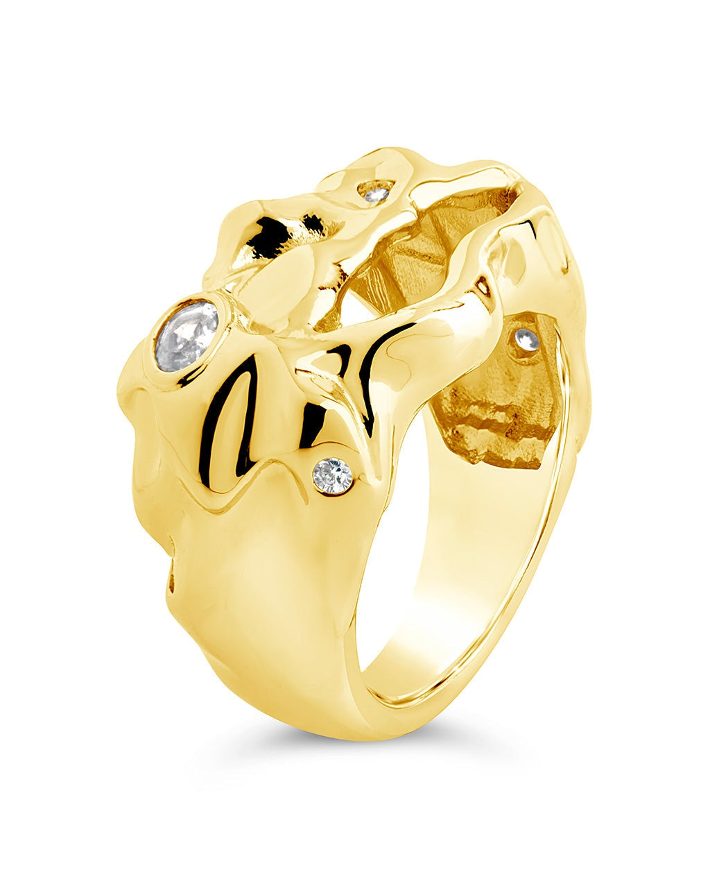 Sasha CZ & Molten Metal Band Ring for Women - Elegant Cubic Zirconia & Sterling Silver Stackable Ring - Perfect for Everyday Wear, Gift Giving & Special Occasions