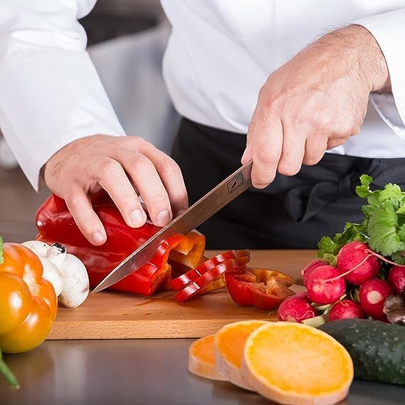 IMARKU 8 Inch Professional Chef Knife - High Carbon Stainless Steel Japanese Kitchen Knife with Ergonomic Handle | Ultra Sharp Cooking Knife for Chefs & Home Cooks | Perfect Gift for Men & Women (Blue Handle) | Ideal for Slicing, Dicing & Chopping Vegetables, Meat & Herbs