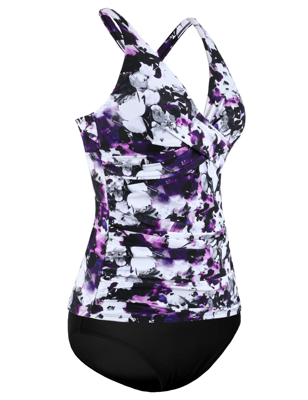 Hilor Women's Tummy Control Tankini Swimsuits - Front Twist V Neck Two Piece Bathing Suit with Shirred Design | Perfect for Beach Vacation, Pool Party & Summer Swimwear