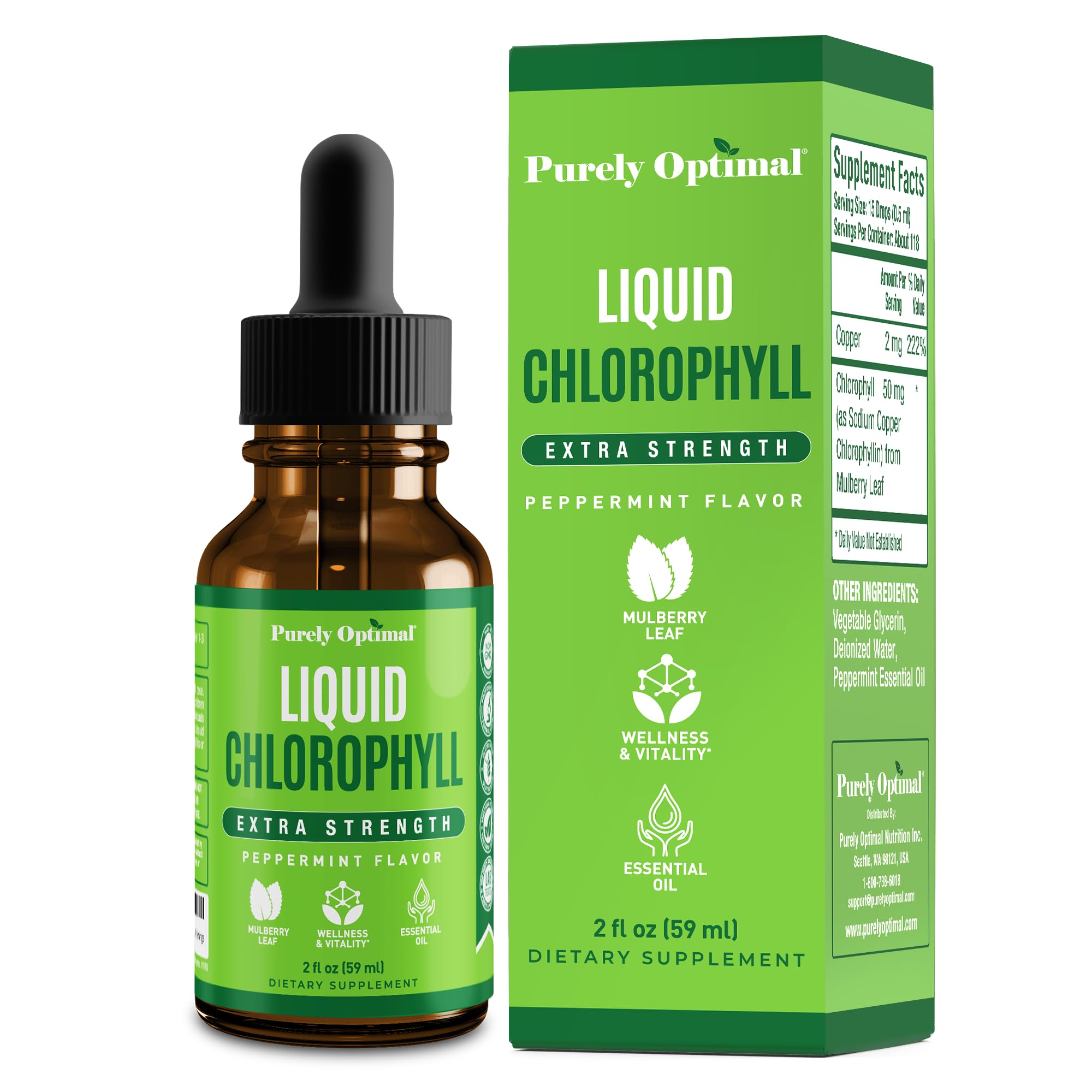 Premium Liquid Chlorophyll Drops - 100% Natural, Gluten Free & Non-GMO Chlorophyll Supplement - 118 Servings (4oz) for Detox, Energy Boost & Skin Health | Perfect for Daily Wellness Routine & Athletic Performance