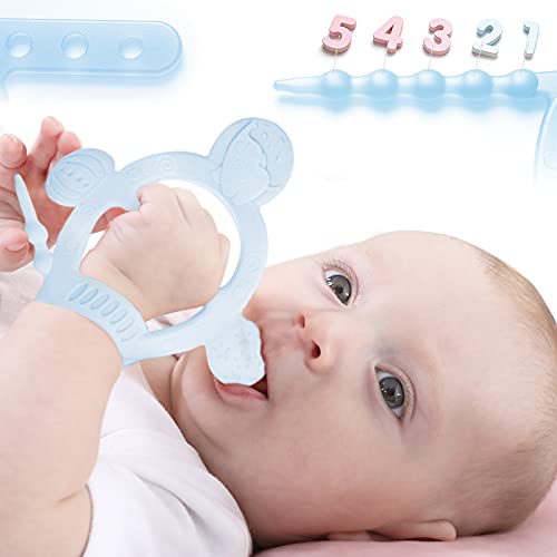 HEORSHE Baby Teething Toys - Silicone Chew Toys for Infants 3-12 Months (Blue) - Perfect for Soothing Sore Gums