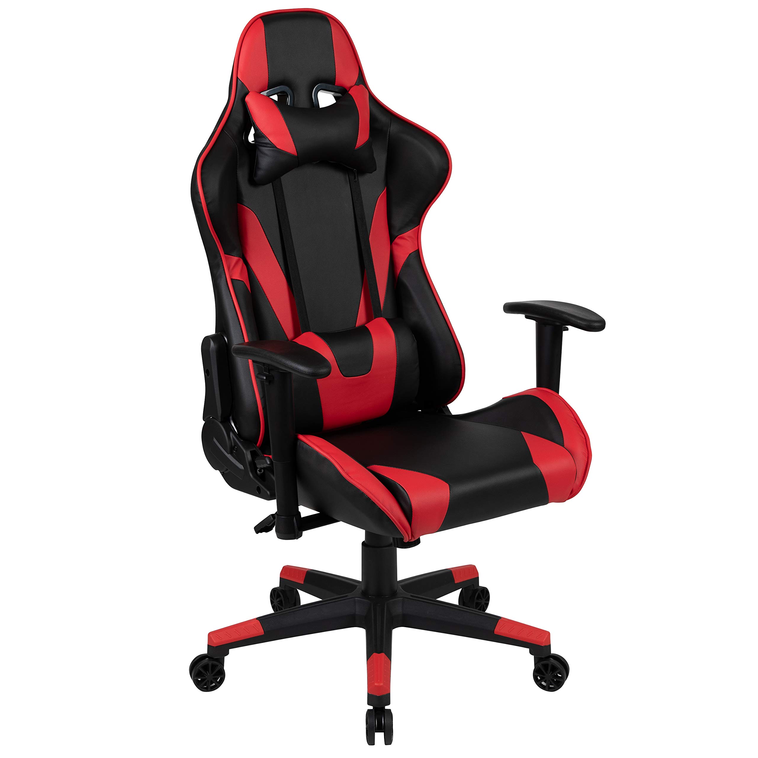 Flash Furniture X20 Ergonomic Racing Style Gaming Chair - Fully Reclining PU LeatherSoft with Lumbar Support Pillow, Adjustable Swivel Computer Desk Chair for Office & Home (Red/Black) - Perfect for Gamers, Streamers & Remote Workers