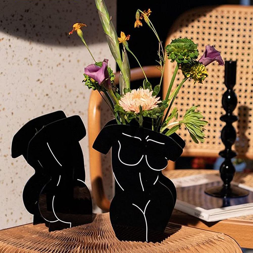Acrylic Black Body Vase - Male Form Sculpture for Flowers, Makeup Brushes & Pens | Modern Boho Chic Home Decor for Living Room, Bedroom, Wedding Centerpiece & Table Display