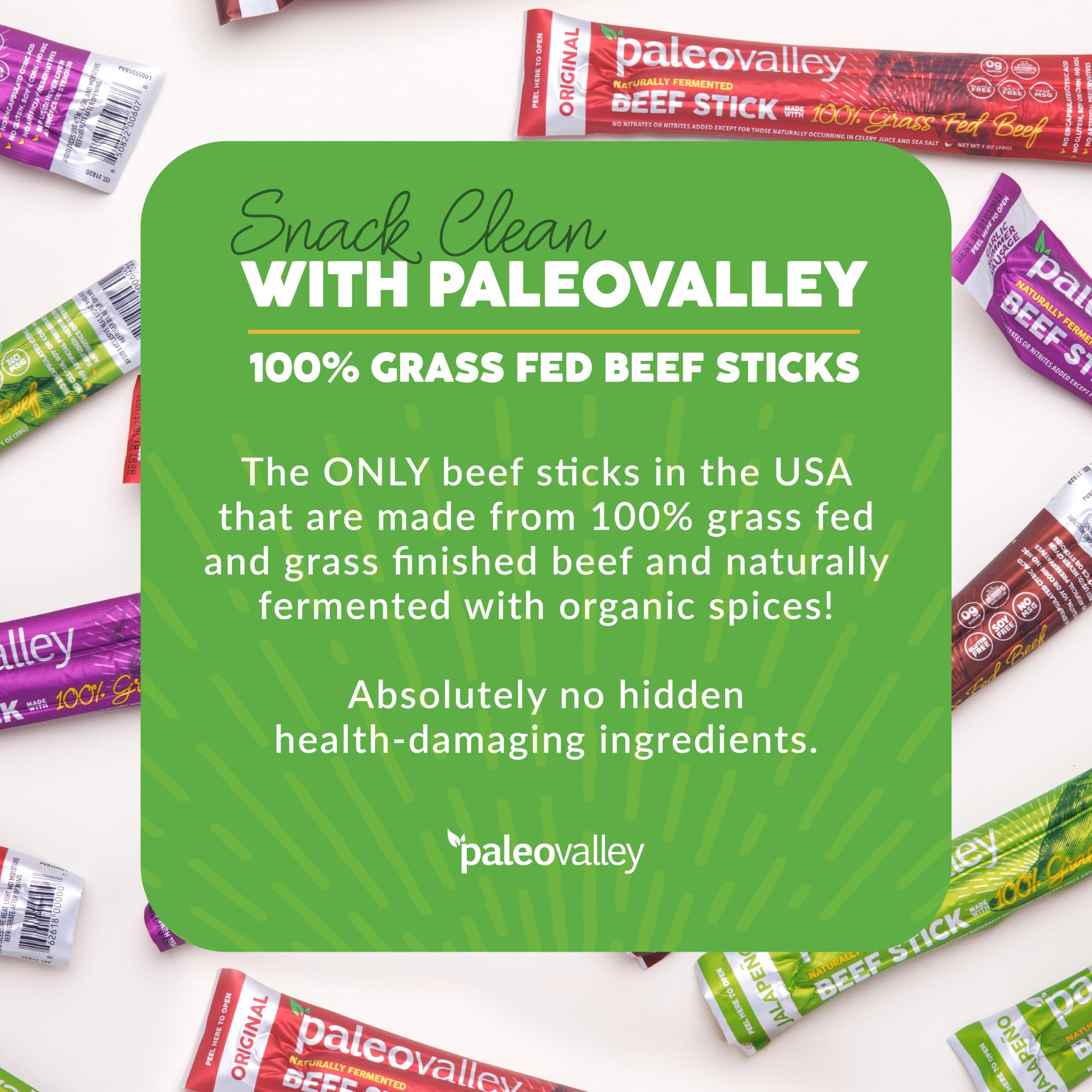 Paleovalley 100% Grass Fed Beef Sticks - Gluten Free, High Protein, Keto Friendly Snacks - 40 Count Variety Pack - Perfect for On-the-Go, Hiking, and Low Carb Diets
