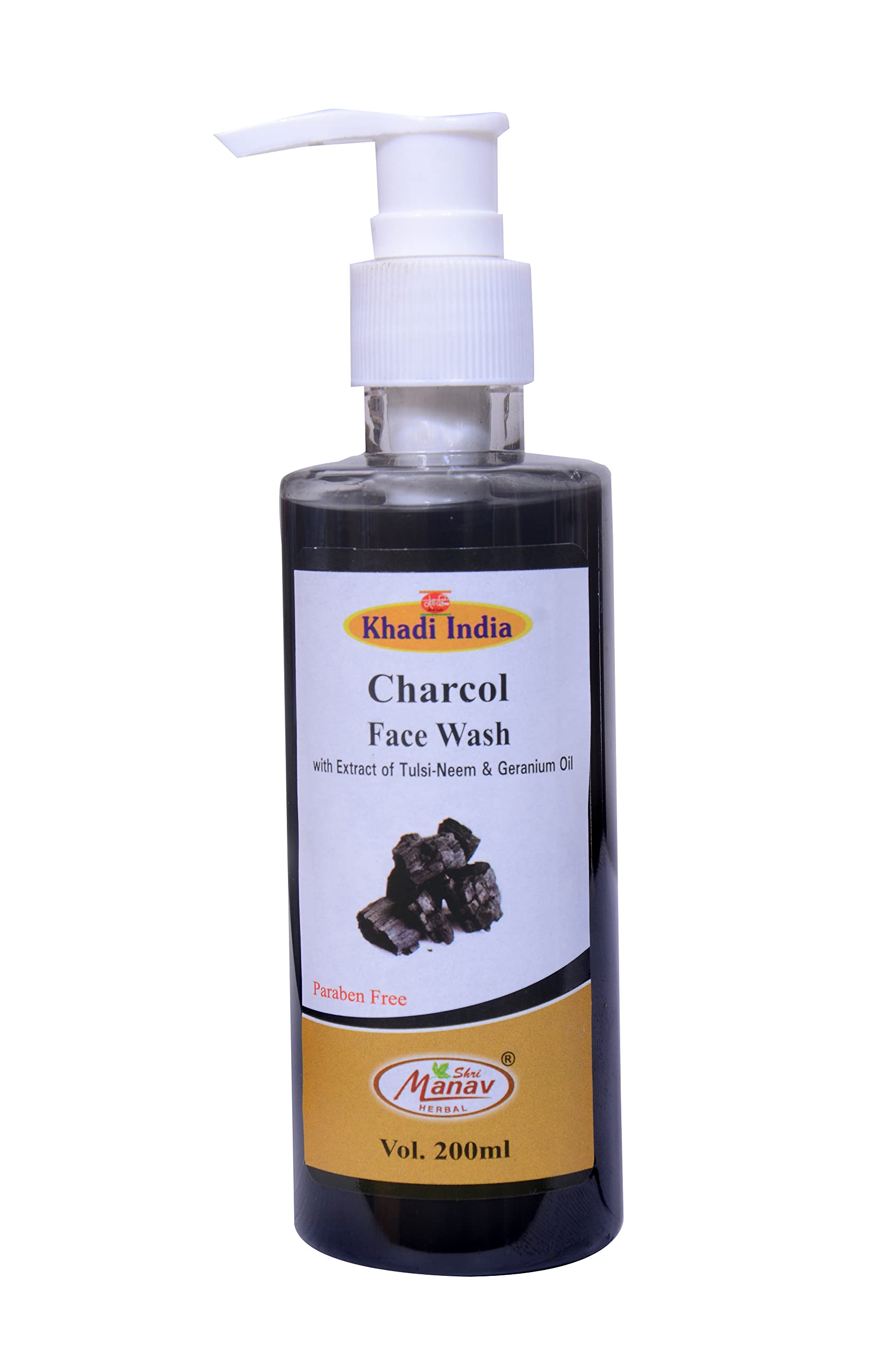 Shri Manav Herbal Ayurvedic Charcoal Face Wash for Men & Women - Fights Pollution, Acne & Oily Skin - 200ml - Deep Cleansing & Detoxifying for Clear, Healthy Skin - Perfect for Daily Skincare Routine