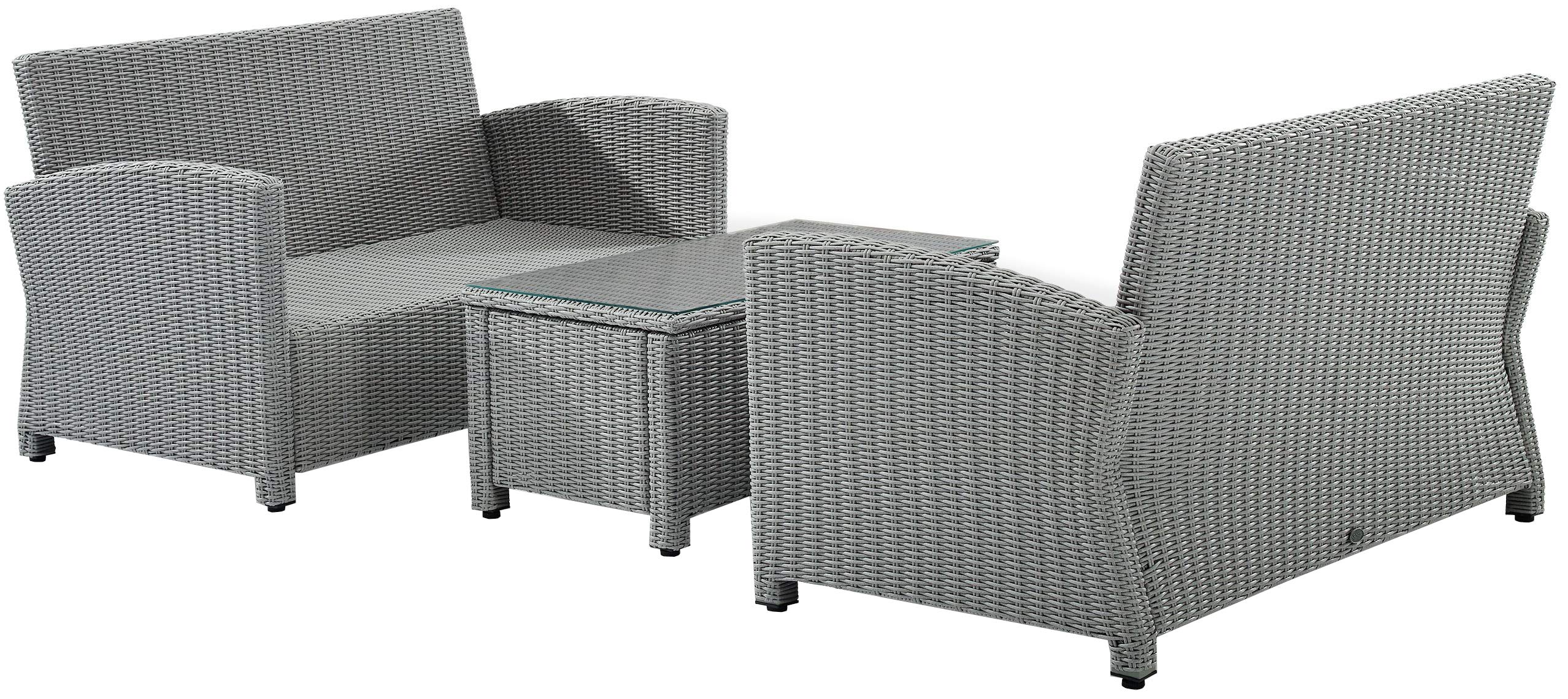 Crosley Bradenton 3-Piece Outdoor Wicker Loveseat Set with Gray Cushions - Patio Furniture Conversation Set for Porch, Garden & Backyard Relaxation