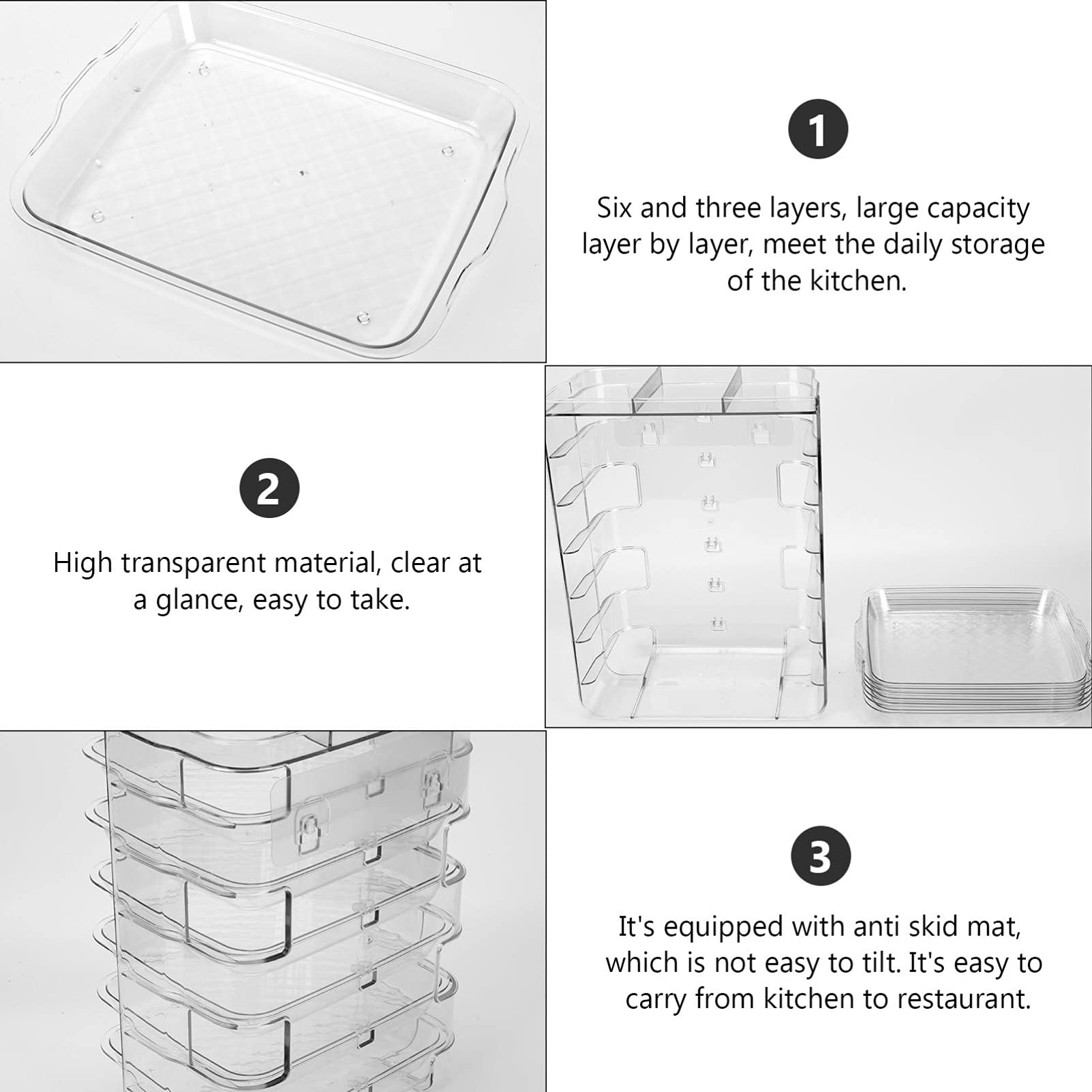 Cabilock 1-Piece Clear Plastic Kitchen Serving Tray - Multi-Layer Food Preparation Dish, Vegetable Side Dish Holder & Utility Cart Organizer | Perfect for Meal Prep, Buffet Serving & Kitchen Storage