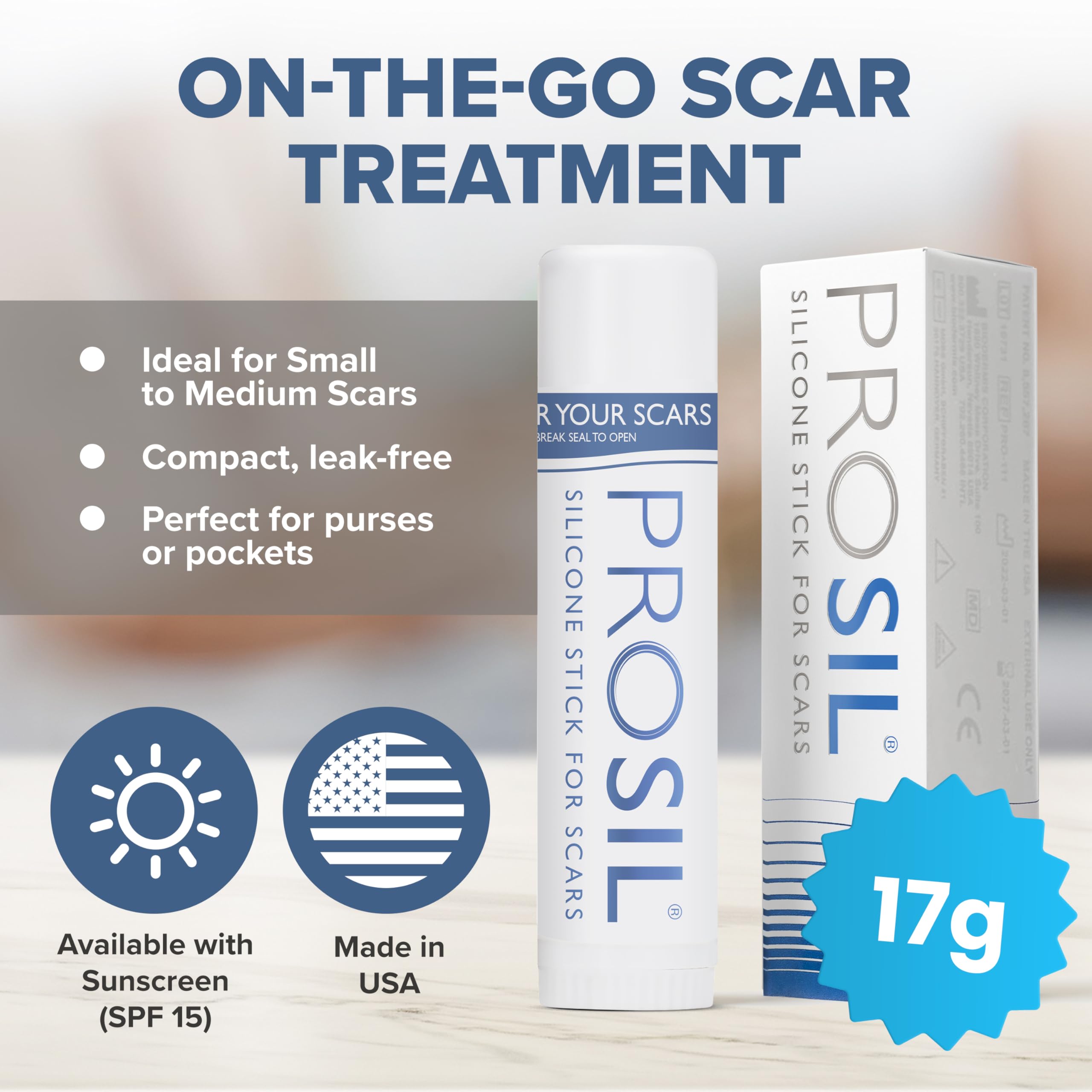 ProSIL Silicone Scar Stick - Effective Scar Treatment Gel for Surgical Scars, Acne, Burns & C-Sections | Safe for Kids, Men & Women | Medical-Grade Silicone Scar Therapy (17g) | Perfect for Post-Surgery Recovery & Daily Skin Care