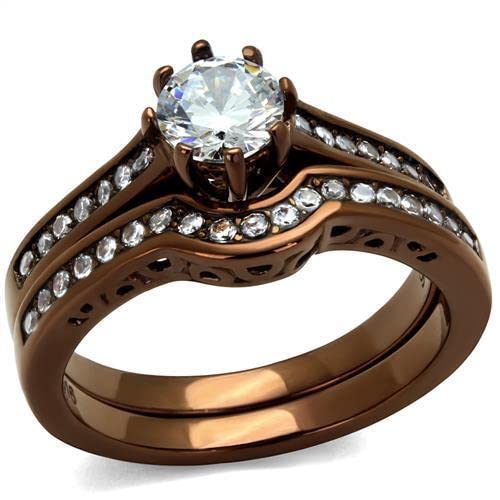 Zawadee Coffee Stainless Steel Ring with CZ for Women - Elegant Jewelry Gift