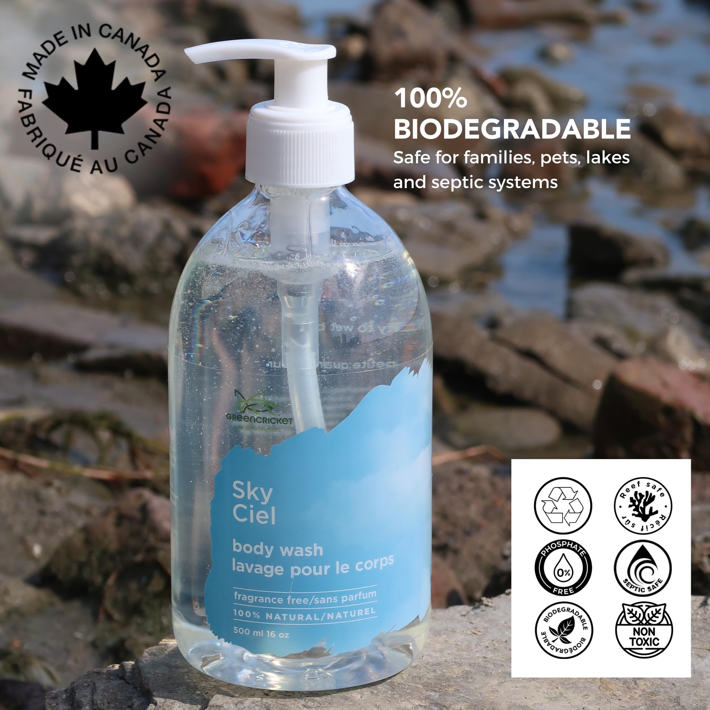 Green Cricket 100% Natural Body Wash - Fragrance Free & Hypoallergenic for Sensitive Skin | Gentle Daily Cleanser for Men & Women | Perfect for Dry Skin & Eczema Care