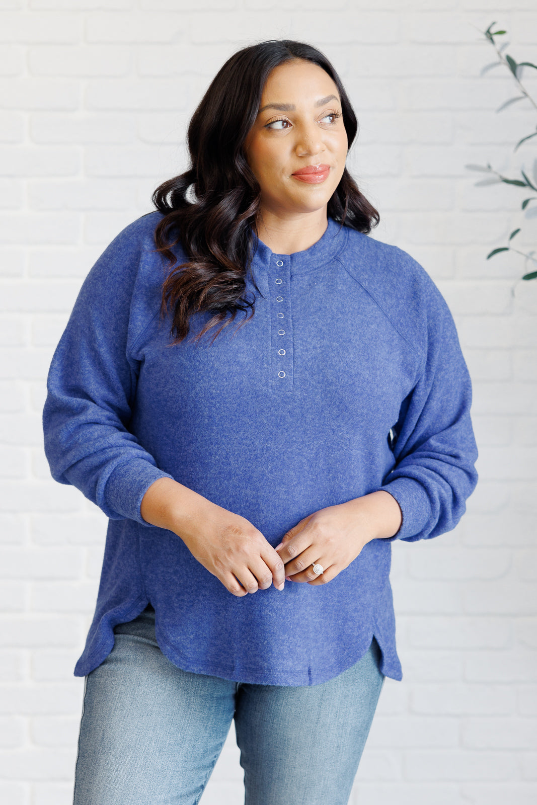 Keeping it Real Brushed Melange Hacci Long Sleeve Tee - Soft Casual Women's Top in Bright Blue | Perfect for Everyday Wear, Layering & Fall Outfits