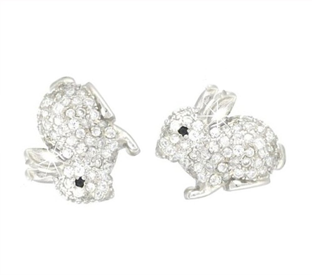925 Sterling Silver Bunny Rabbit Stud Earrings for Women & Girls - Cute Cubic Zirconia Shiny Ear Jewelry - Perfect for Easter Gifts, Birthday Presents & Everyday Wear (F1836)
