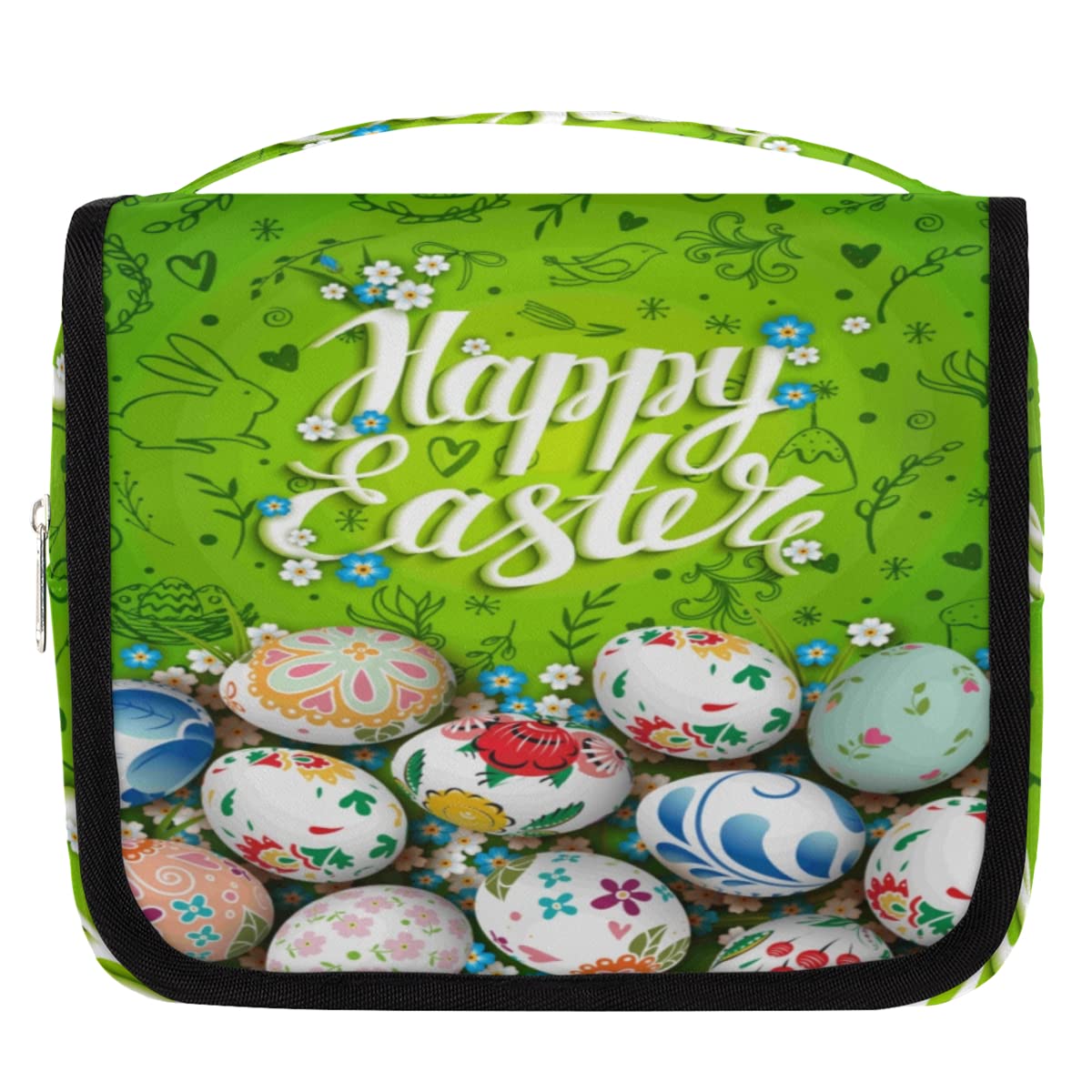 Happy Easter Eggs Flower Hanging Toiletry Bag with Hook - Waterproof Travel Cosmetic Organizer for Men & Women - Large Makeup Wash Bag for Bathroom, Shower & Travel Accessories (Multiple Colors)