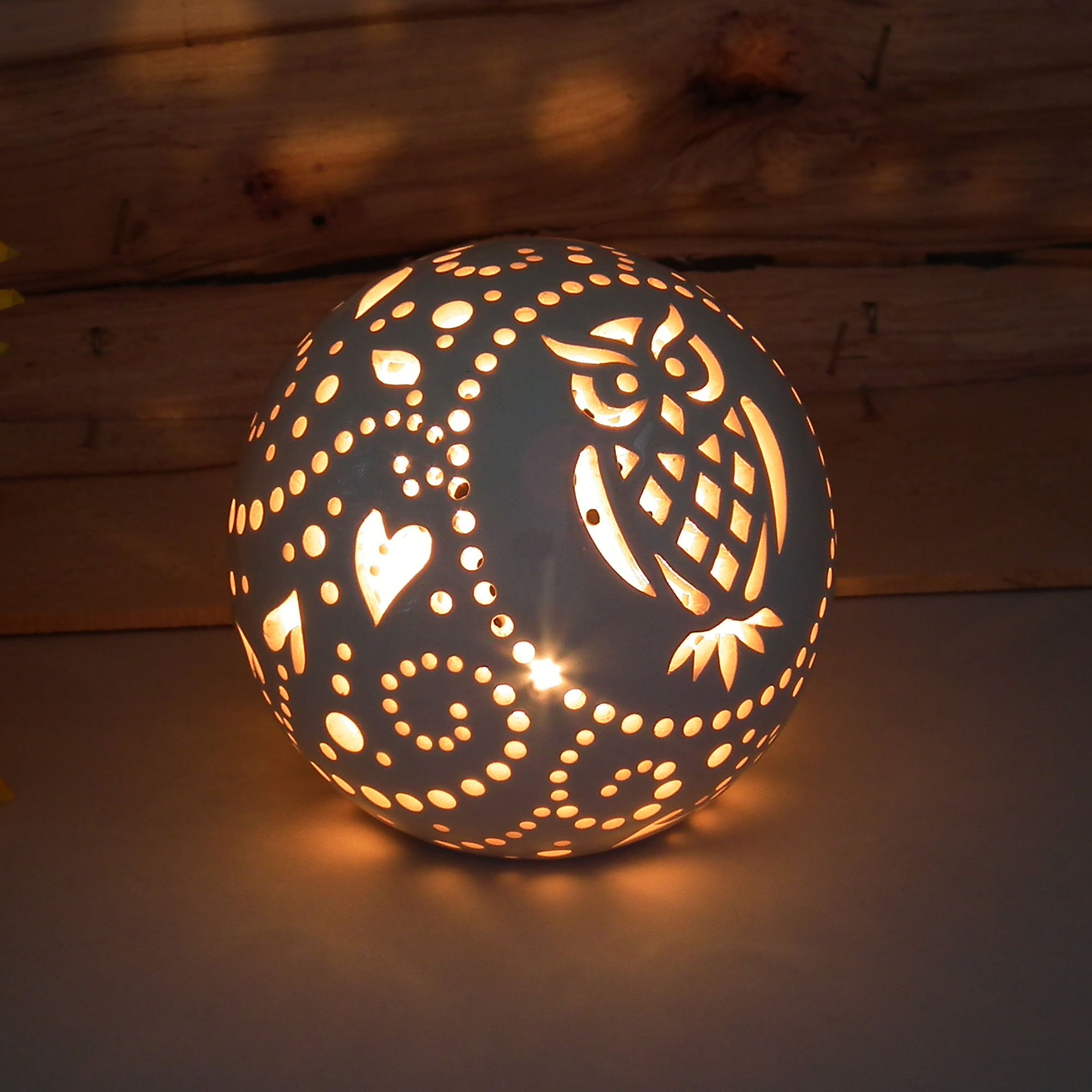Handmade Owl Ceramic Lantern - Decorative Pottery Candle Holder with Bird Ornament, Night Light Lamp for Home Decor | Perfect for Bedroom, Living Room & Garden Parties