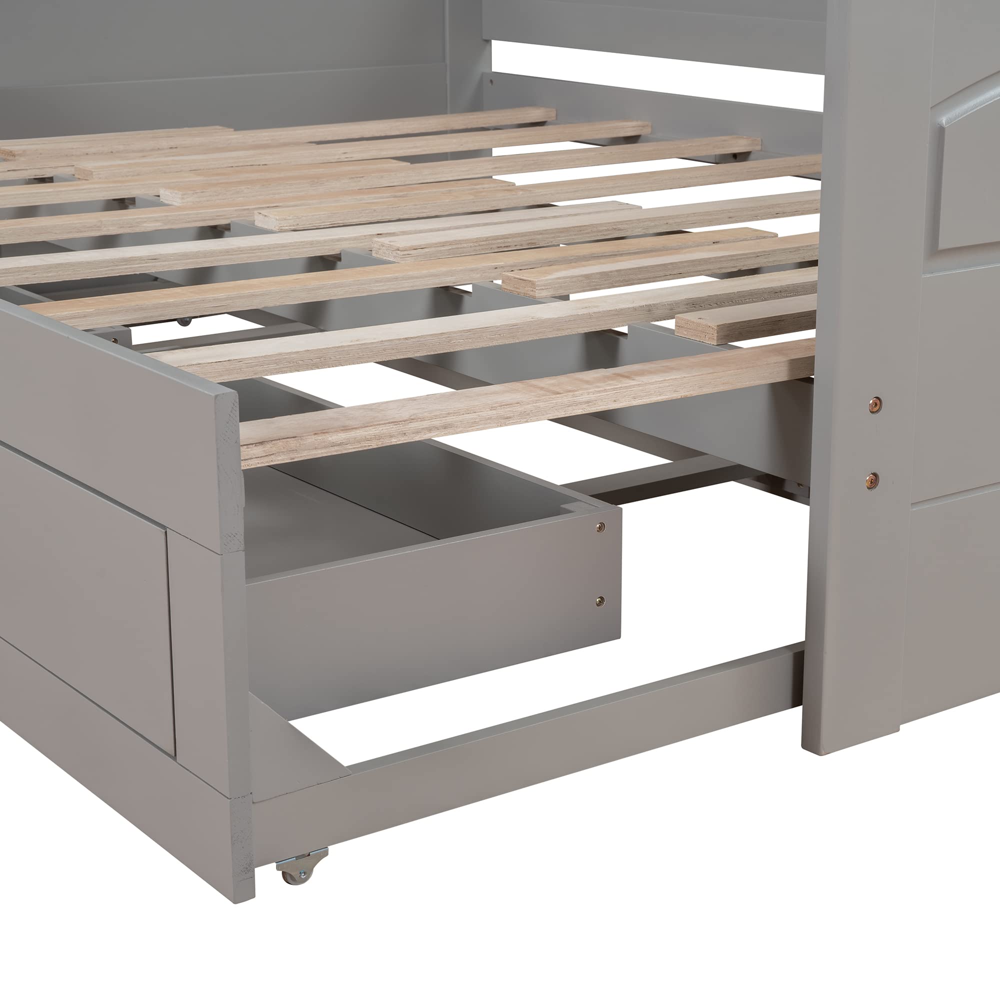 Extendable Twin Daybed with Trundle and Storage Drawers - Wooden Sofa Bed Frame for Kids, Teens & Adults (No Box Spring Needed) - Perfect for Guest Rooms, Dormitories & Small Space Living (Gray)