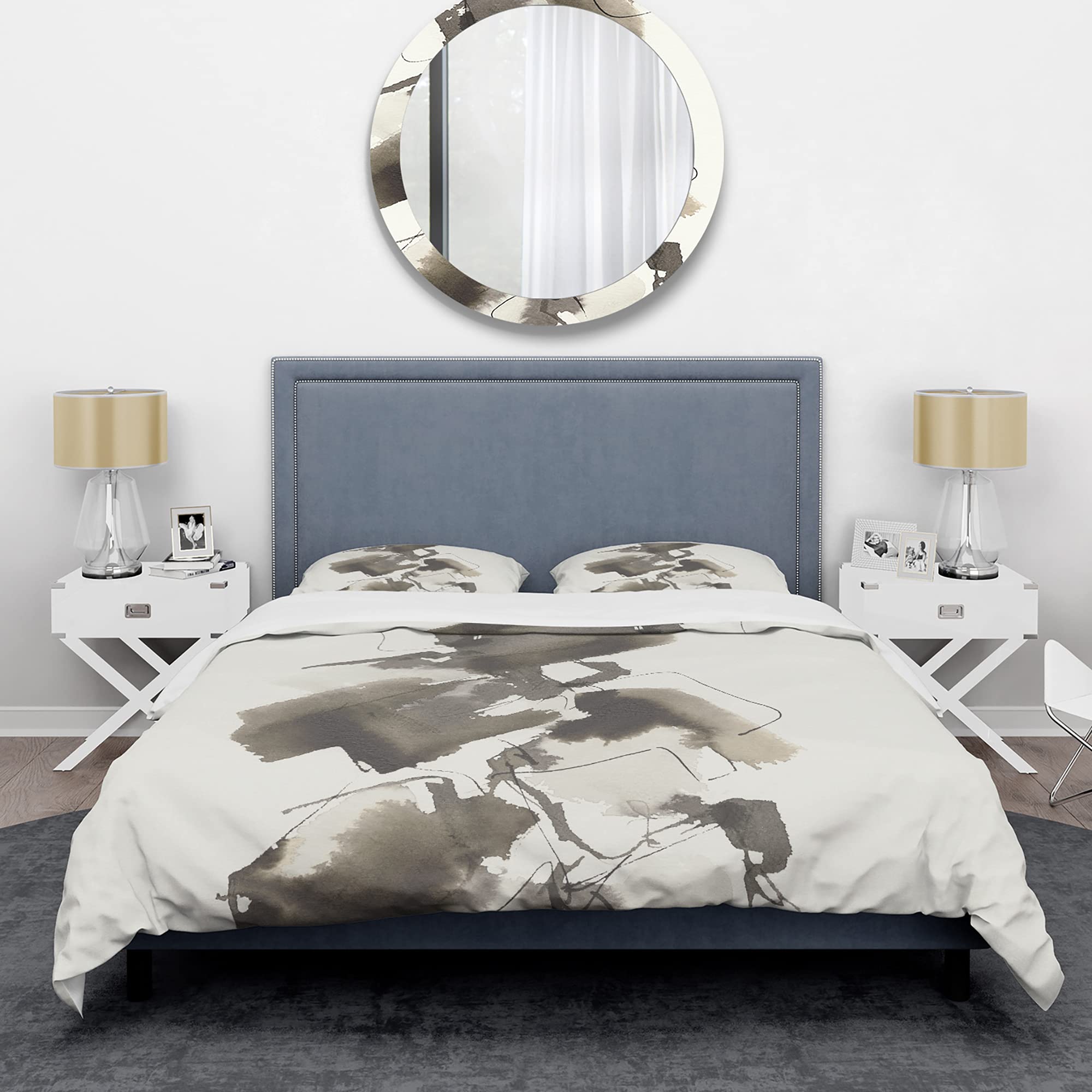 DesignQ Geometric Glam Square Modern Duvet Cover Set - Twin Size Black Abstract Bedding 3-Piece Set | Contemporary All-Season Comforter Cover for Teen & Guest Room Decor