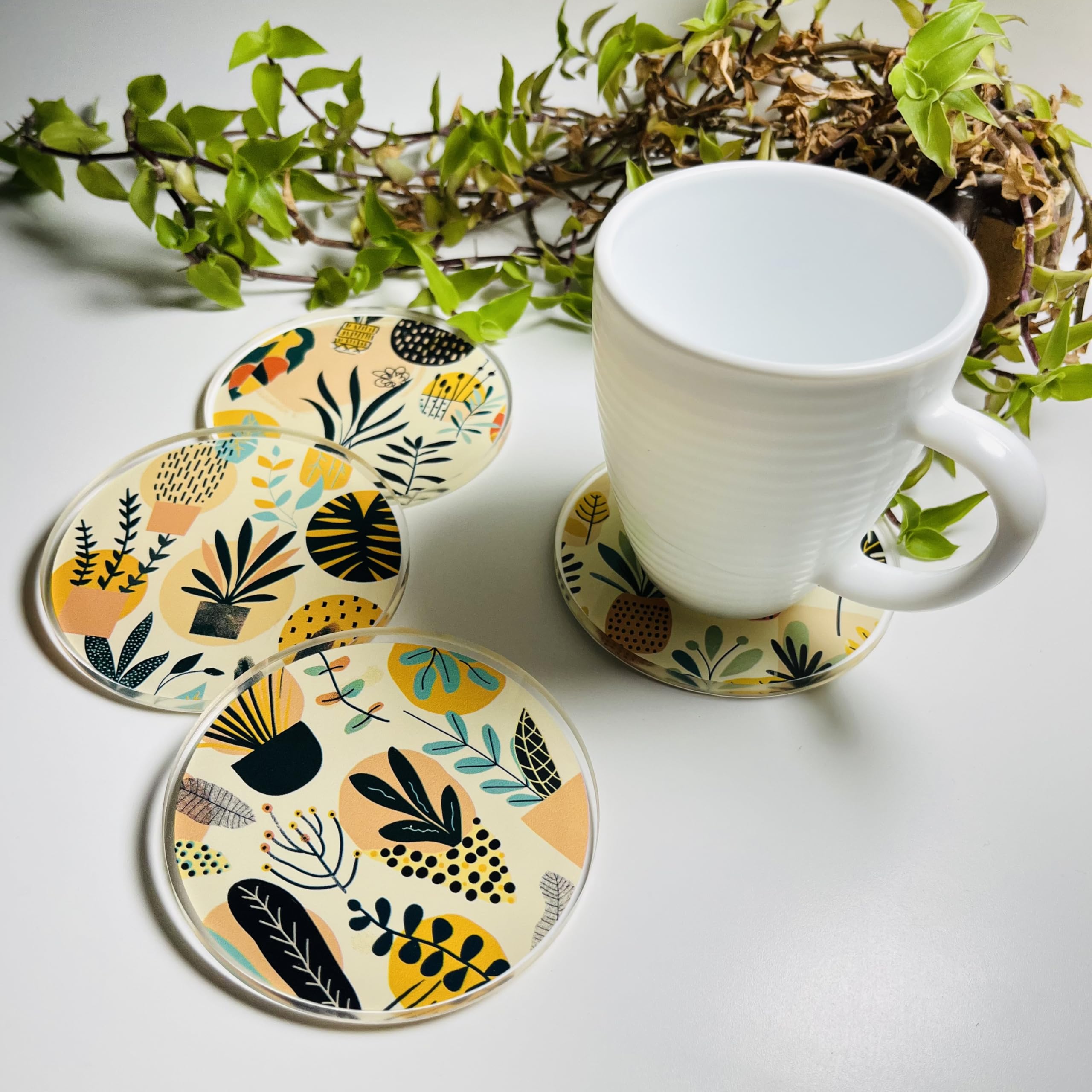 Premium Acrylic Drink Coasters Set of 4 - 6mm Thick Round 3.5