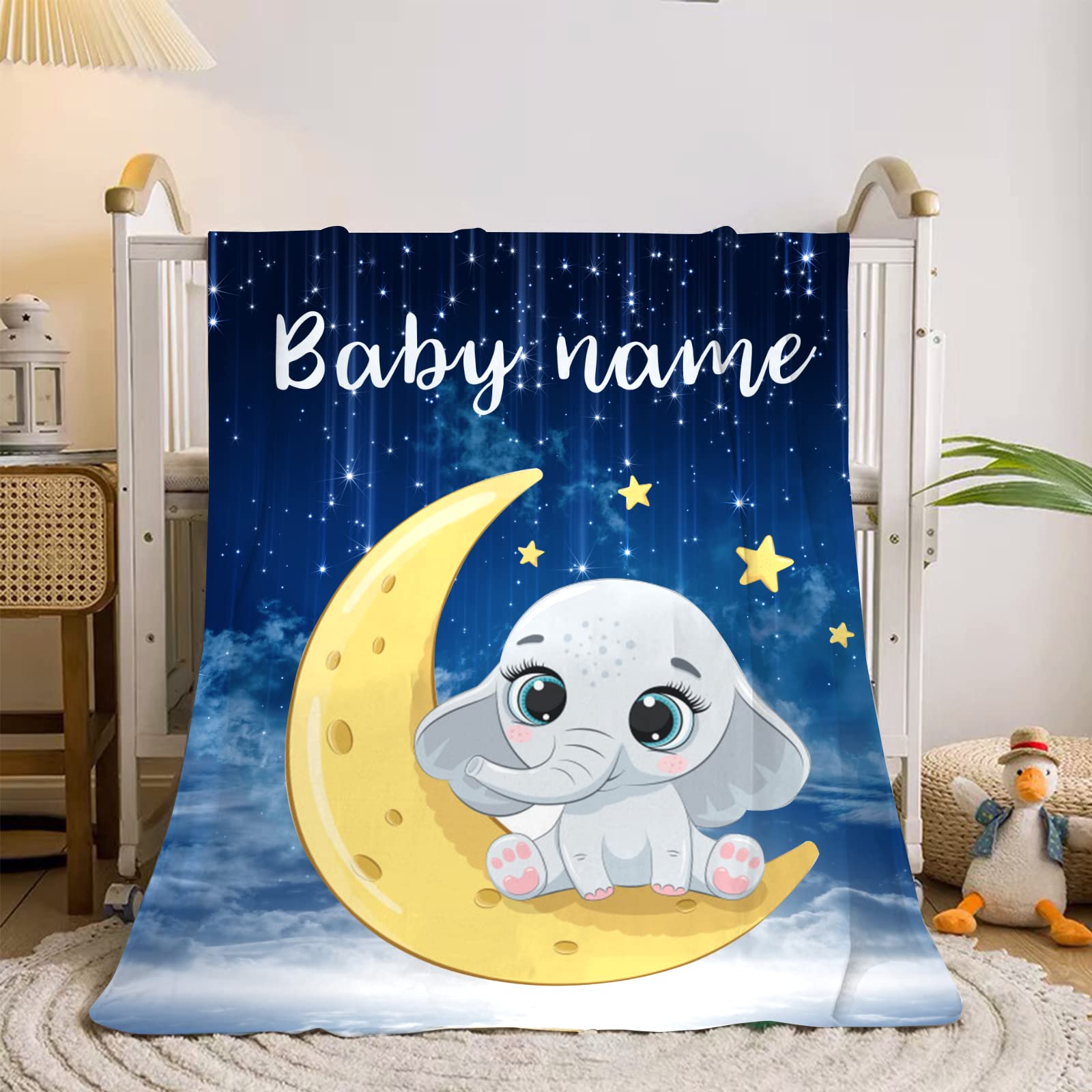 Personalized Baby Blanket with Name - Custom Super Soft Elephant Baby Blanket for Boys & Girls - Perfect for Nursery, Gift, and Travel