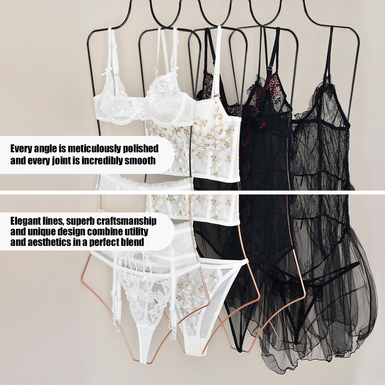 10 Pack Luxury Black Metal Wire Clothes Hangers - Perfect for Swimsuits, Bikinis, Lingerie & Tank Tops | Space-Saving Closet Organization Solution | Ideal for Bathing Suits, Dresses & Bras Storage