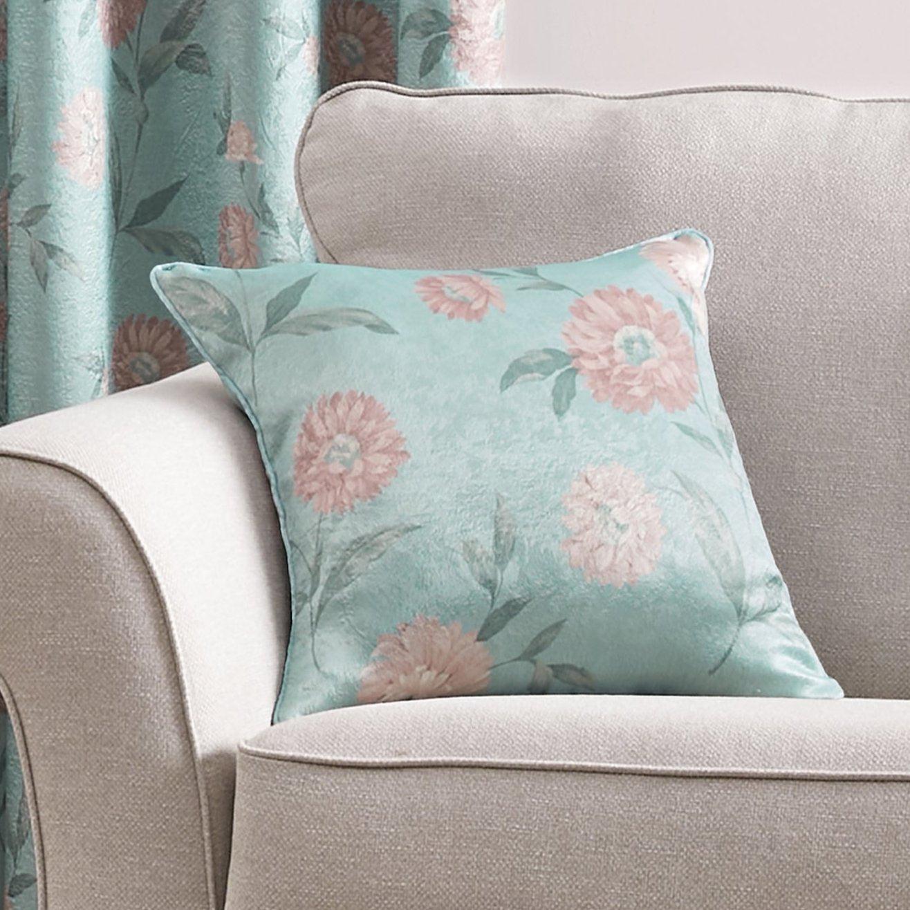 Dreams & Drapes Dahlia Decorative Throw Pillow Cover - Duck Egg Blue Home Decor for Sofa, Bed, Living Room, Nursery