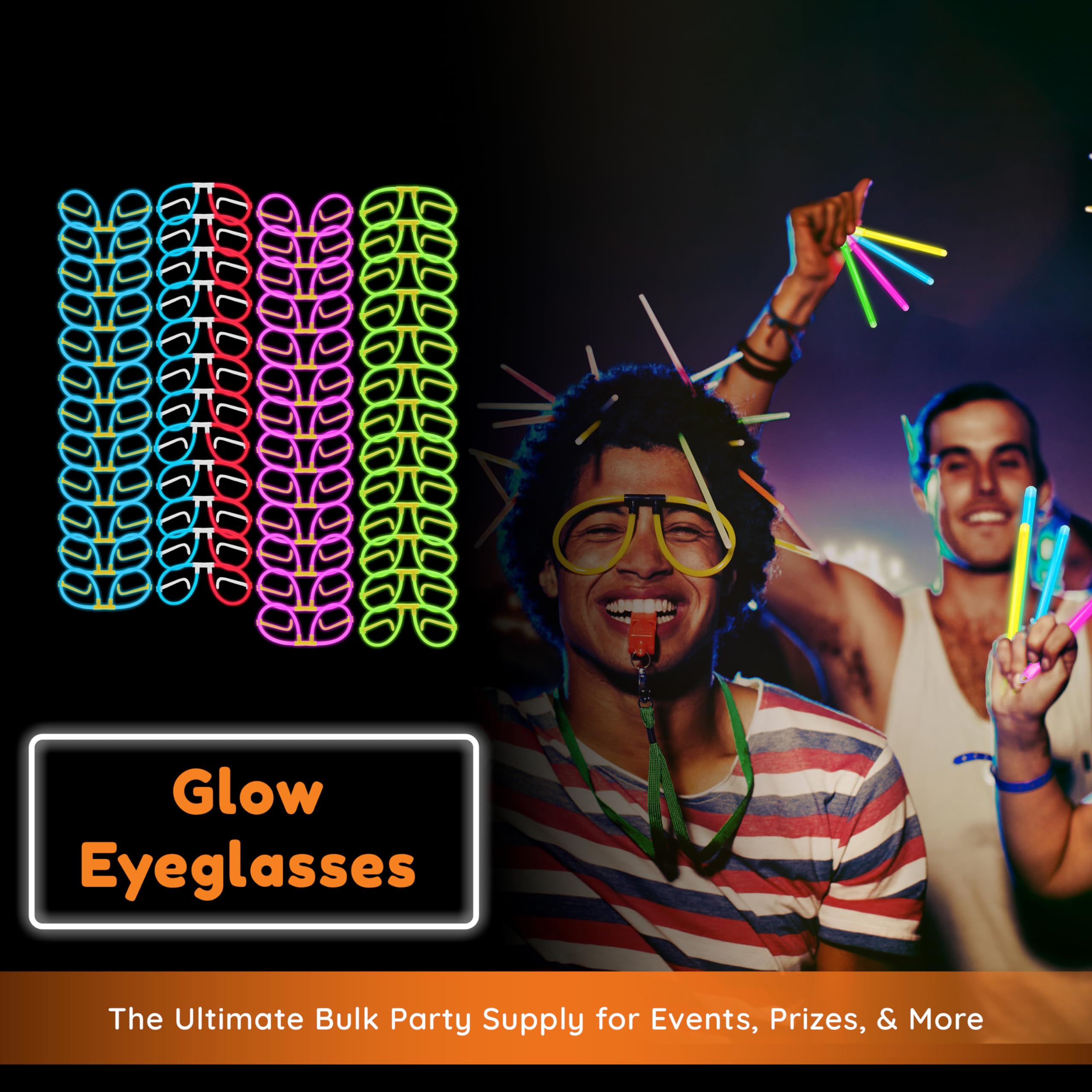 Glow Glasses for Kids - Bendable DIY Party Glasses with Connectors - Neon Glow Eyewear for Halloween, Raves & Birthday Parties - Fun Glow Accessories for Nighttime Events