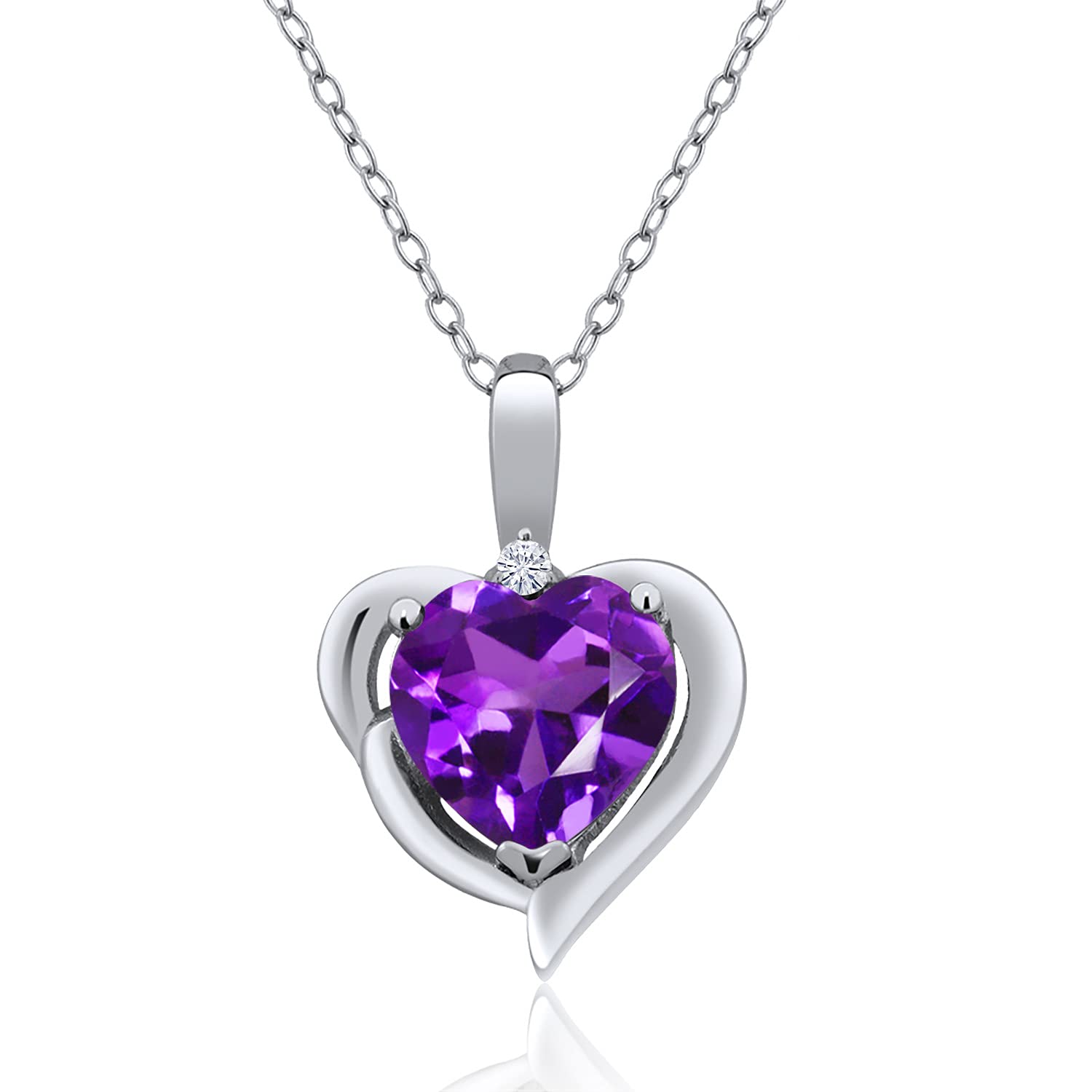 925 Sterling Silver Heart Pendant Necklace with Purple Amethyst & Moissanite Gemstones (1.62 Cttw) - Elegant Jewelry Gift for Women, Perfect for Valentine's Day, Anniversary & Special Occasions