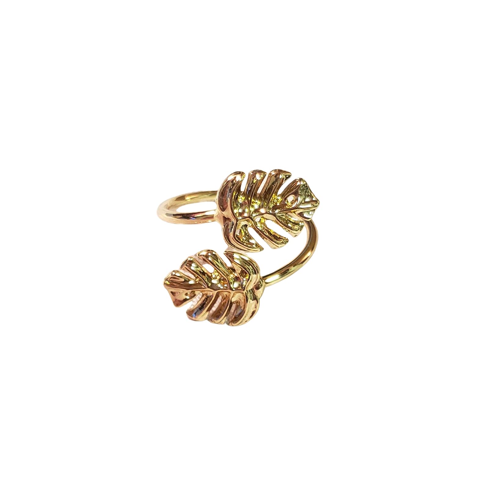 Double Monstera Leaf Adjustable Gold Ring for Women - Boho Chic Jewelry for Everyday Wear, Parties & Gifts