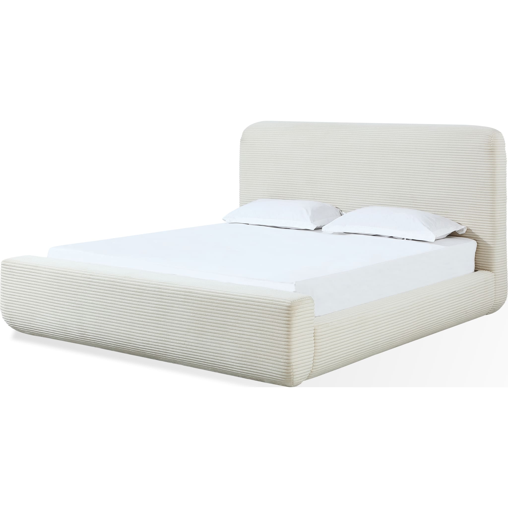 Wisteria Upholstered Platform Bed - Frosty Corduroy Fabric Queen Size Bed Frame with Wooden Slats Support | Perfect for Modern Bedroom, Guest Room & Apartment