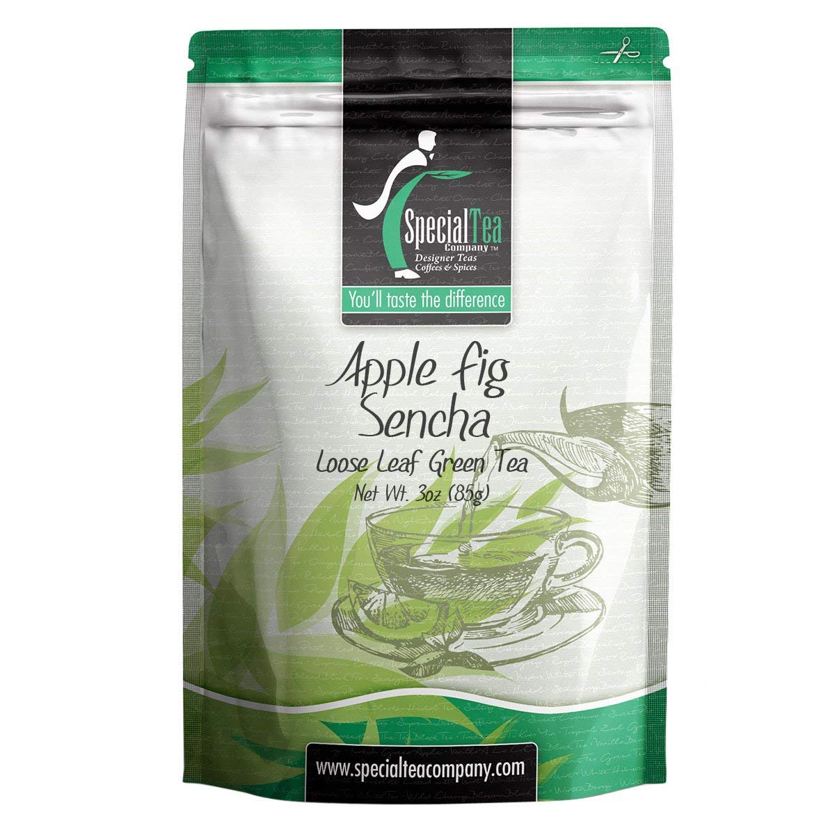 Premium Organic Apple Fig Sencha Green Tea - Loose Leaf Japanese Tea, 3oz (85g) - Seasonal Blend for Iced Tea, Afternoon Relaxation & Gift Giving
