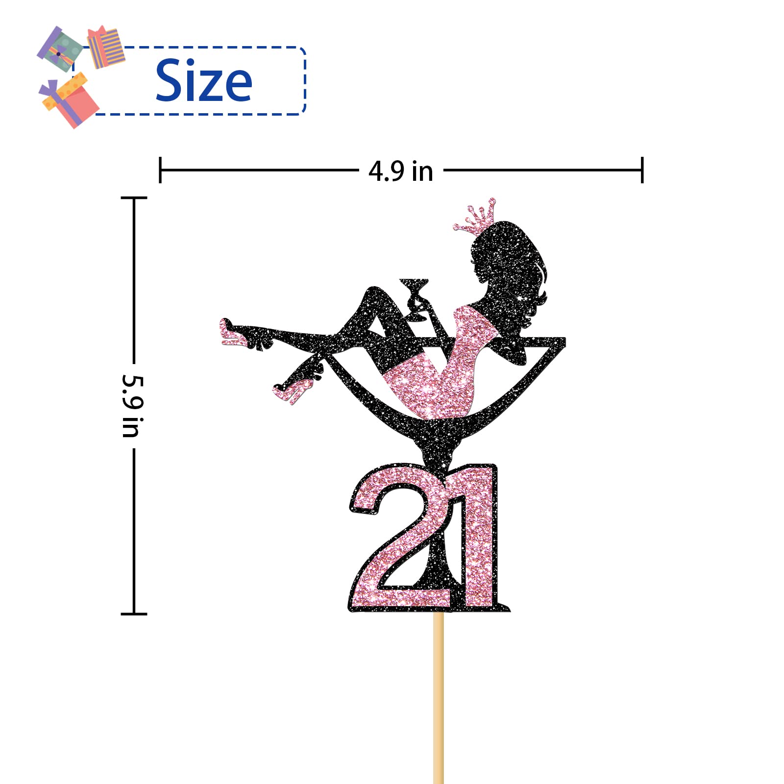 21st Birthday Cake Topper - Glamorous Sitting Girl with Black & Pink Glitter for Makeup Spa Theme Party Decor | Perfect for 21st Birthday Celebrations, Bachelorette Parties & Girls Night Out