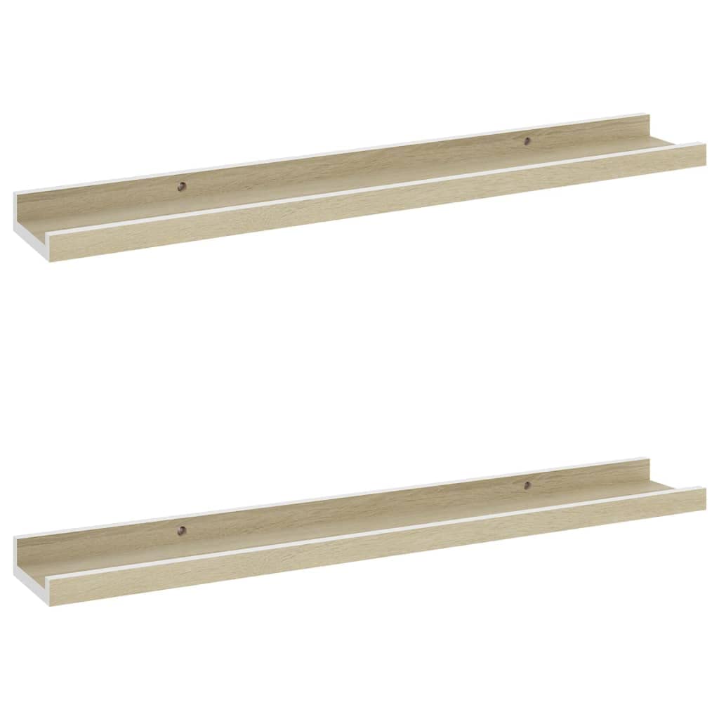 FAMIROSA Floating Wall Shelves Set of 2 - White & Sonoma Oak - 23.6