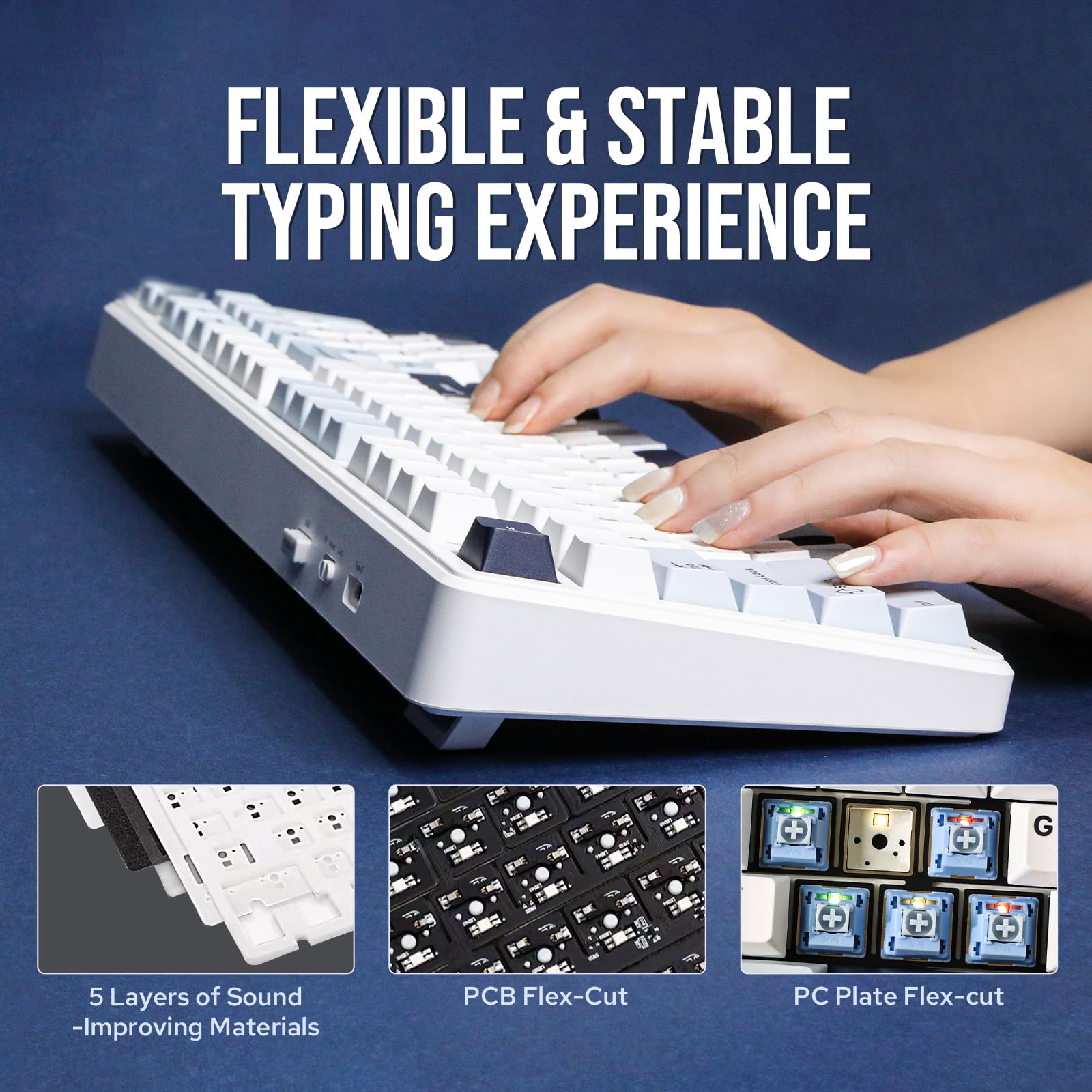 EPOMAKER x Aula F99 Wireless Mechanical Gaming Keyboard - Hot Swappable Gasket Design, 5-Layer Padding, Bluetooth/2.4GHz/USB-C Connectivity, 8000mAh Battery (White Blue, Reaper Switch) - Perfect for PC Gaming, Office Work & Typing Enthusiasts