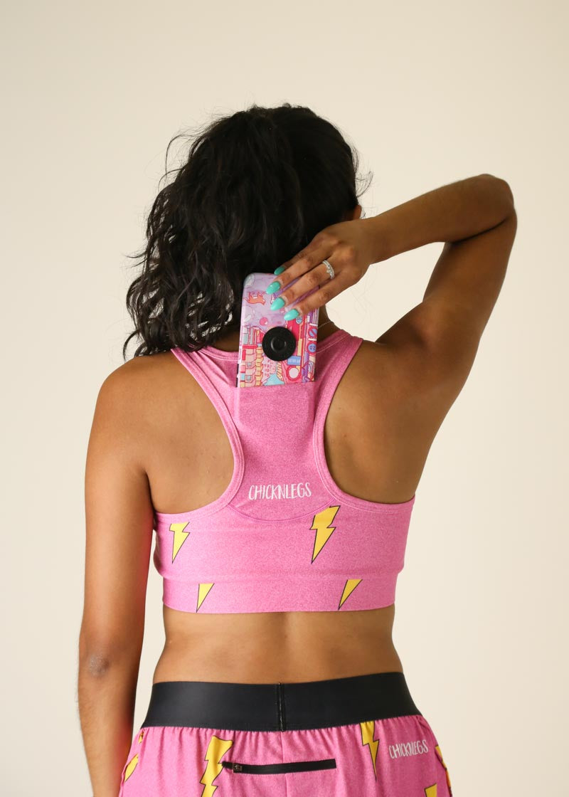 Pink Bolts OG Sports Bra for Women - High Support Workout Top for Running, Yoga & Gym - Breathable & Comfortable Activewear
