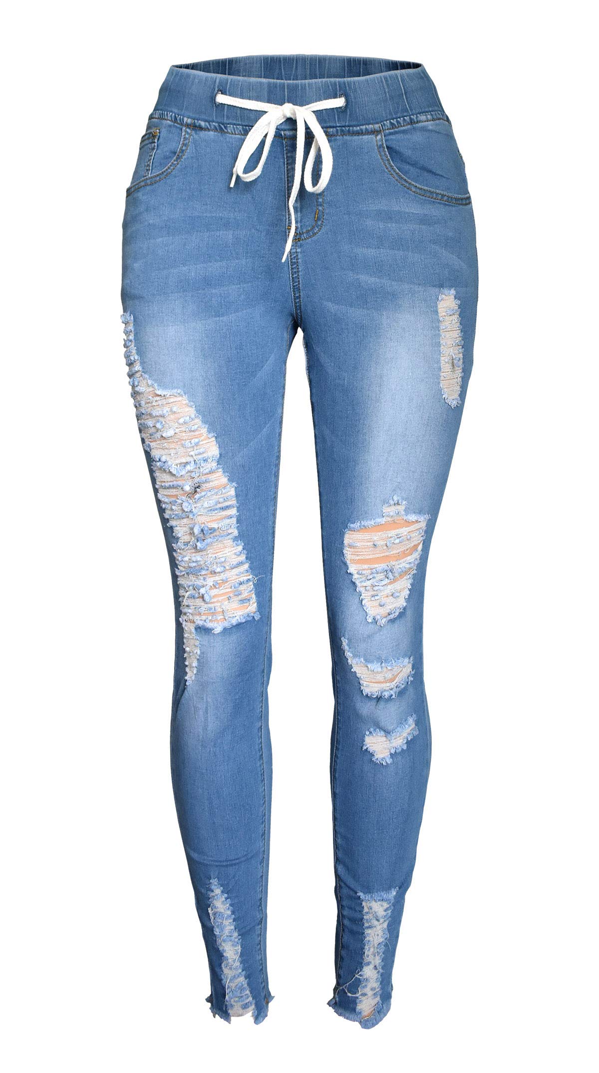 Aodrusa Women's Ripped Jeans - Distressed Skinny Pants with Drawstring Elastic Waist & Stretch Fabric | Ankle Length Denim for Casual Wear, Street Style & Everyday Outfits