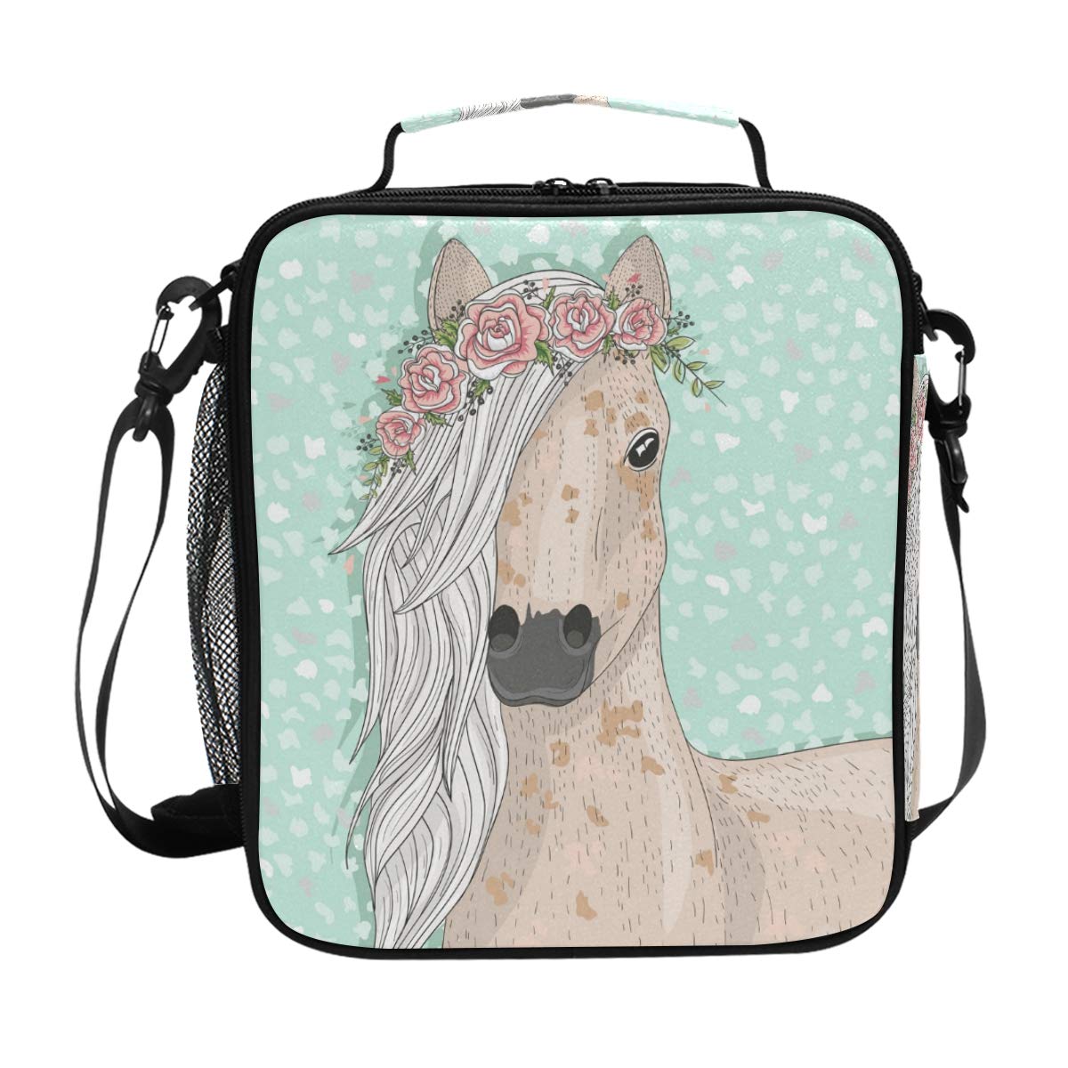 Senya Insulated Lunch Box - Large Thermal Lunch Bag for Women, Men & Kids - Horse & Flower Design - Keeps Food Warm or Cold - Perfect for Work, School & Picnics