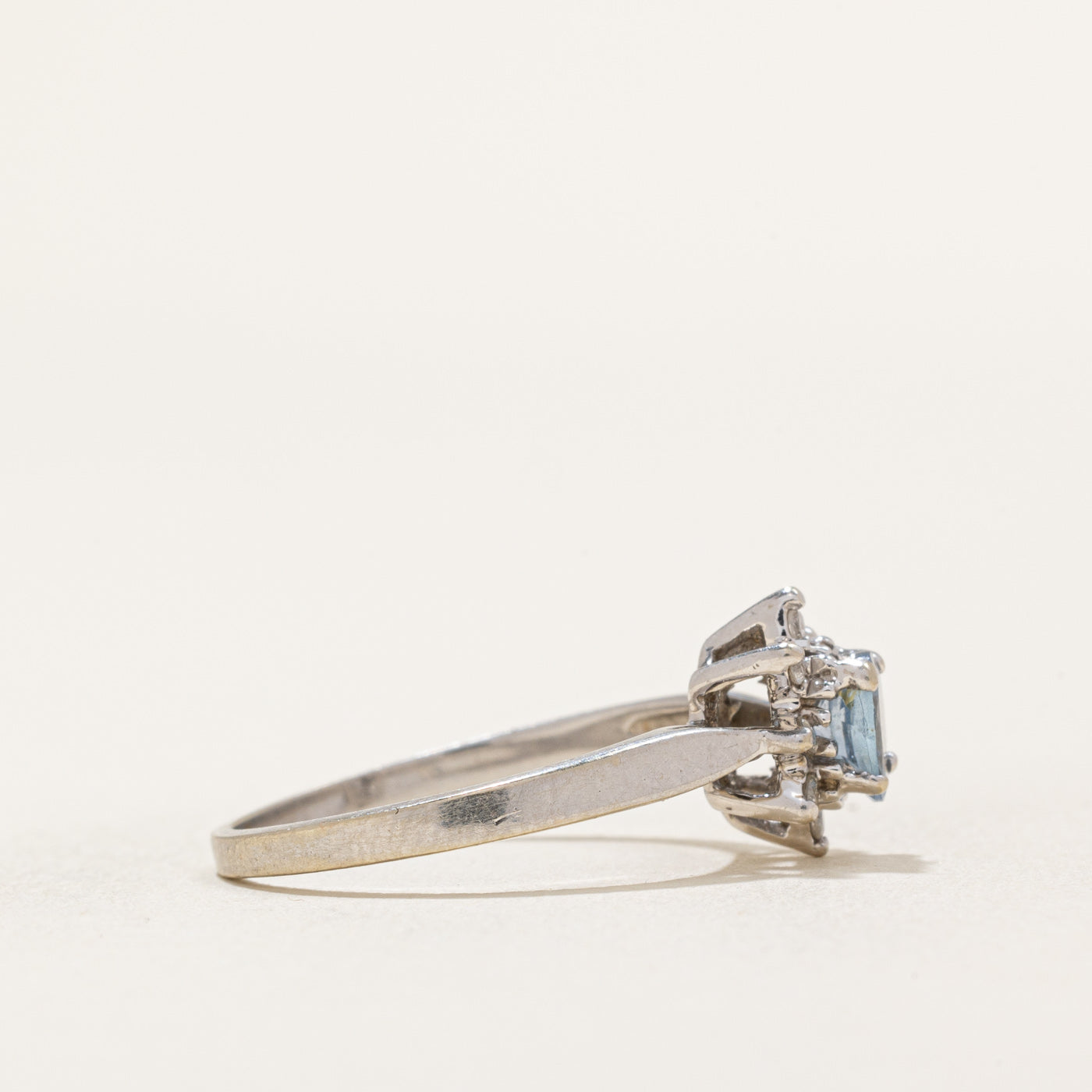 Aquamarine and Diamond Petal Ring - 0.25ct Center Stone with 0.06ctw Accents - Size 5.75 - Elegant Birthstone Jewelry for Women - Perfect for Engagement, Anniversary, or Special Occasion Gifts