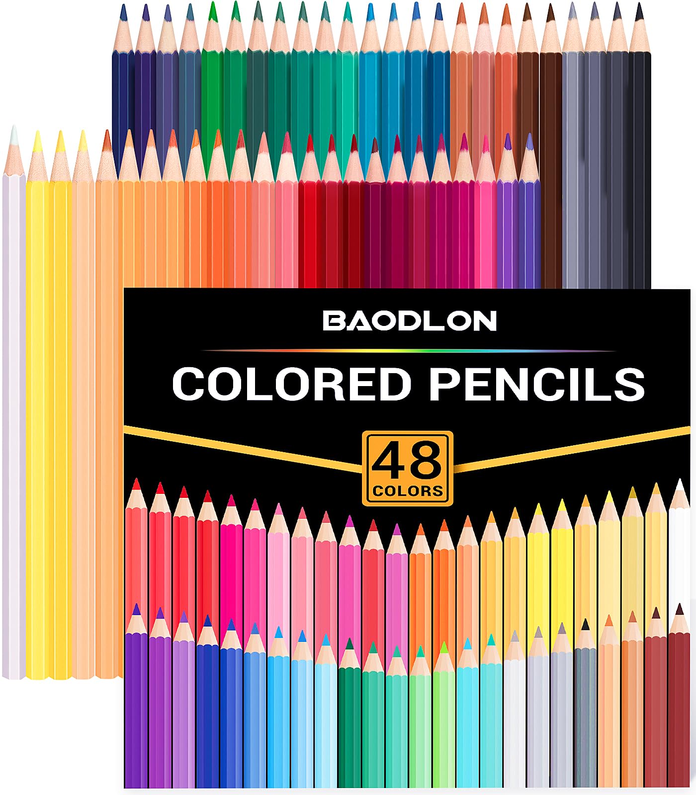BAODLON 48 Pack Pre-Sharpened Colored Pencils Set - Vibrant Art Supplies for Kids & Adults - Perfect for Coloring Books, Classroom Projects, and DIY Crafts - 48 Assorted Colors for Artists, Students & Teachers