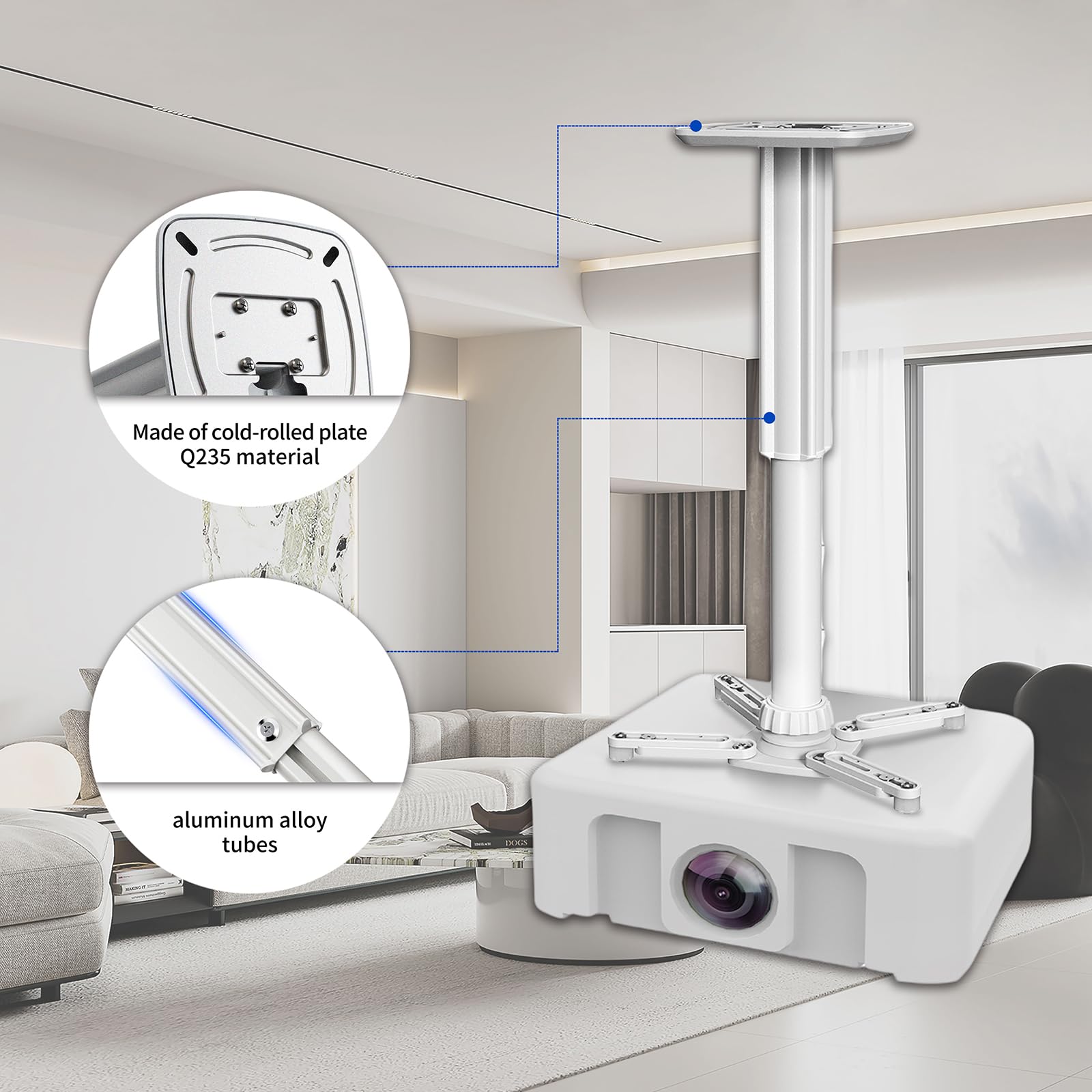 Universal Projector Ceiling Mount Bracket - Adjustable Height Extendable Arms for Home Theater & Office - Compatible with Most Projectors - Perfect for Movie Nights & Business Presentations