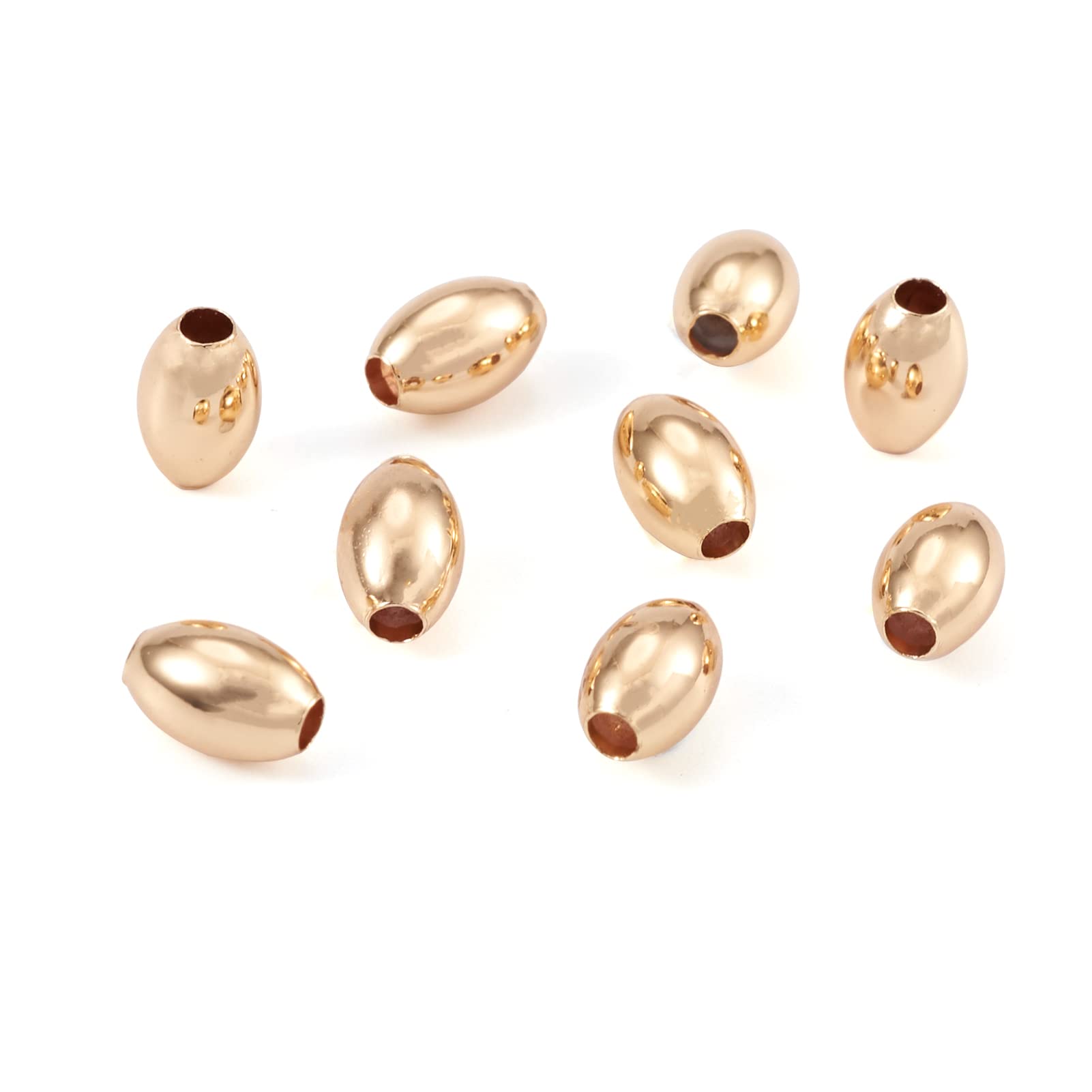 Craftdady 20pcs 18K Gold Plated Oval Spacer Beads 6x4mm - Smooth Metal Tiny Rice Loose Beads for Jewelry Making DIY (1mm Hole) - Perfect for Bracelets, Necklaces & Earrings